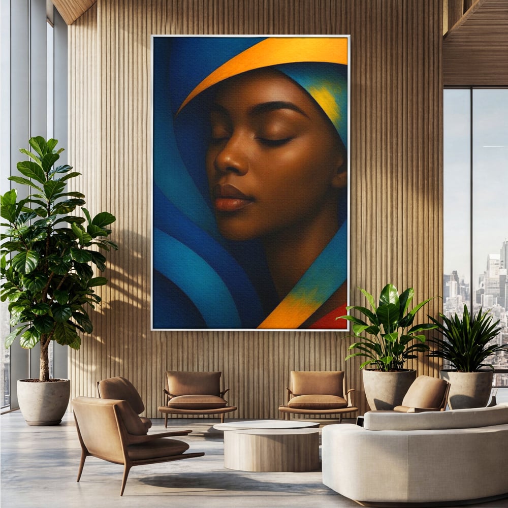 Leinwand Wandkunst Canvas Premium, LuxCanva® G1134, Unter den Augenlidern des Mondes, Tiefe, Schlaf, Stille, Frieden, Frieden, Meditation, Gelassenheit, bildlich, Traum, Blau, Orange, Geheimnis, Büro, Wohnen