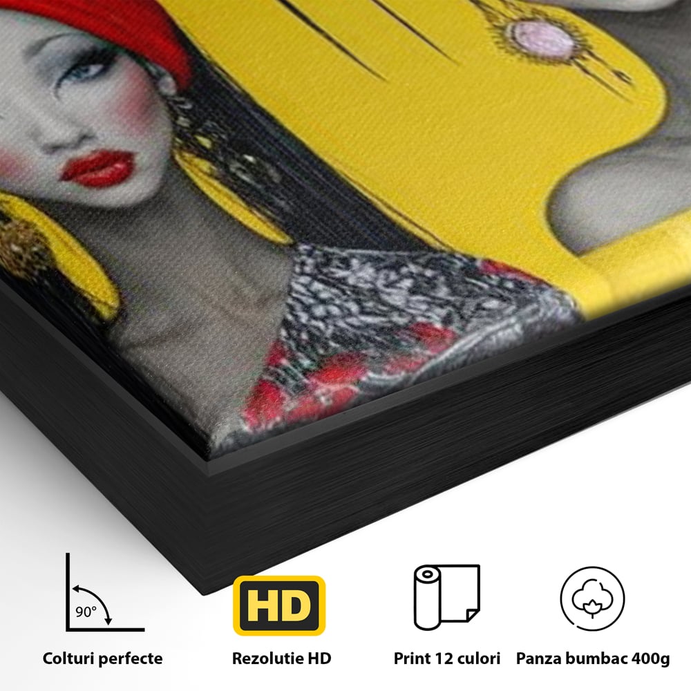 Tablou Canvas Premium, LuxCanva® G1135, Patru Regine si un Cantec, Regalitate, Femei, Pasari, Turbane, Zbor, Traditie, Cultura, Identitate, Feminism, Forta, Birou, Living