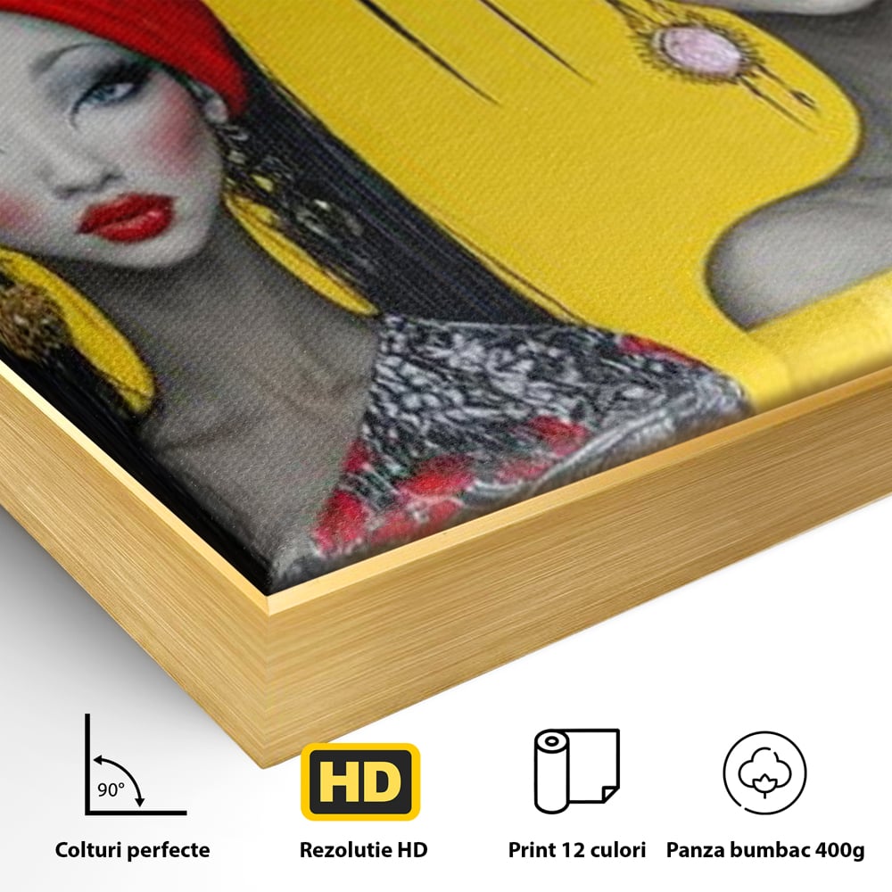 Tablou Canvas Premium, LuxCanva® G1135, Patru Regine si un Cantec, Regalitate, Femei, Pasari, Turbane, Zbor, Traditie, Cultura, Identitate, Feminism, Forta, Birou, Living