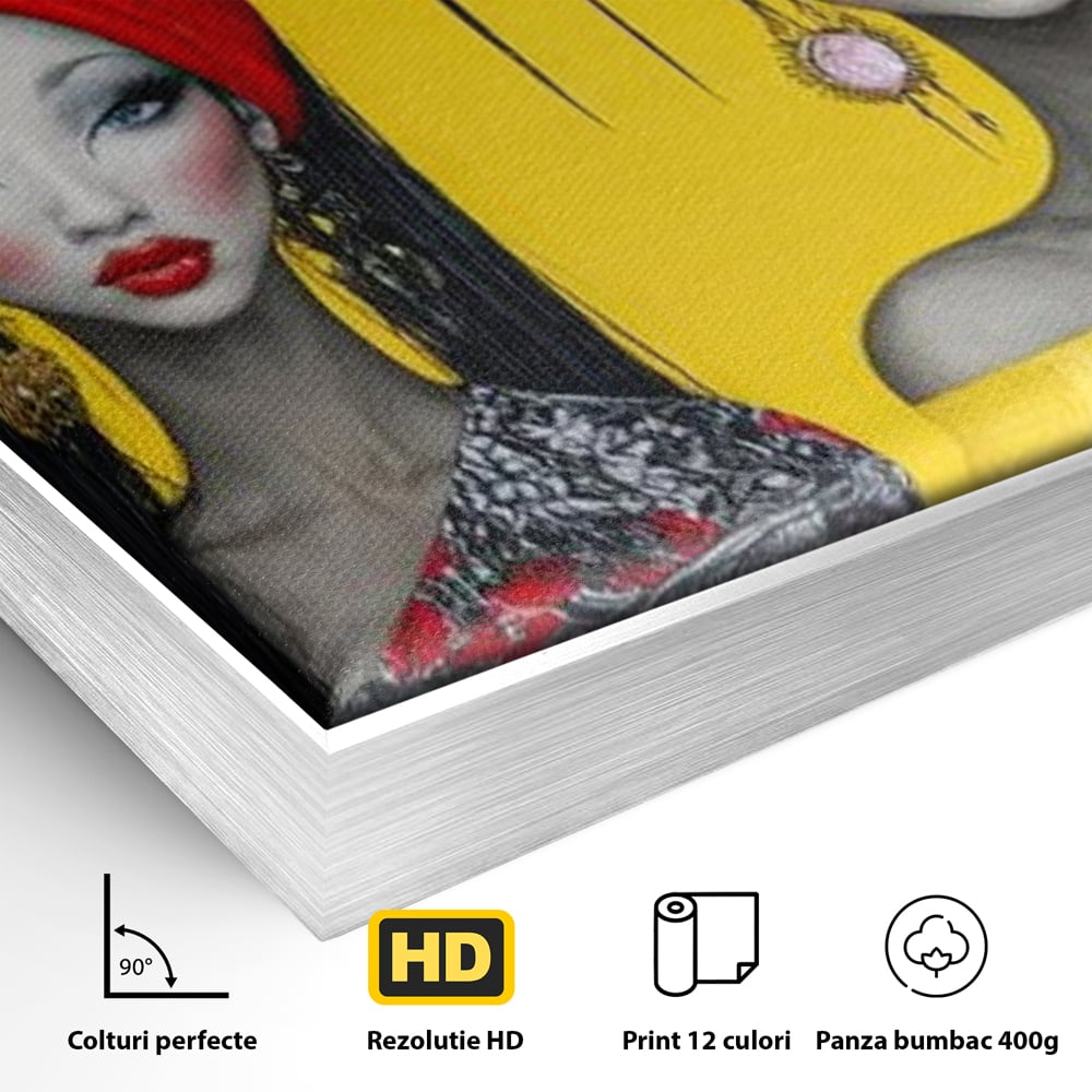 Tablou Canvas Premium, LuxCanva® G1135, Patru Regine si un Cantec, Regalitate, Femei, Pasari, Turbane, Zbor, Traditie, Cultura, Identitate, Feminism, Forta, Birou, Living