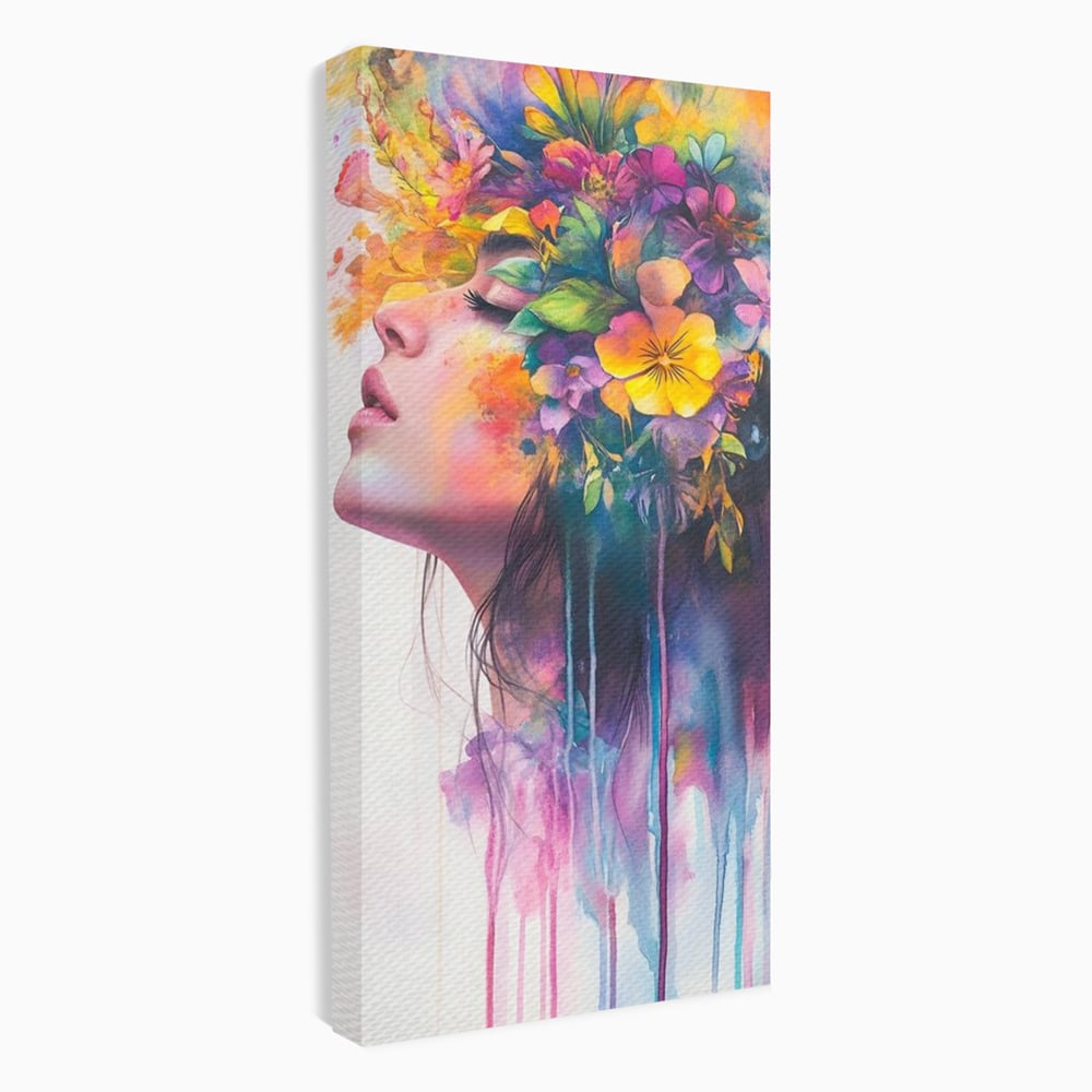 Leinwand Premium Canvas Wall Art, LuxCanva® G1136, Garten der Seele, Weiblich, Blumen, Natur, Prospetime, Kunst, Traum, Träumen, Magie, Farbe, Farbe, Geheimnis, Pastell, Strauß, Profil, Büro, Wohnen