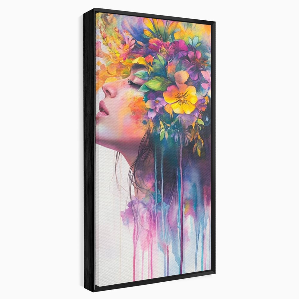 Leinwand Premium Canvas Wall Art, LuxCanva® G1136, Garten der Seele, Weiblich, Blumen, Natur, Prospetime, Kunst, Traum, Träumen, Magie, Farbe, Farbe, Geheimnis, Pastell, Strauß, Profil, Büro, Wohnen