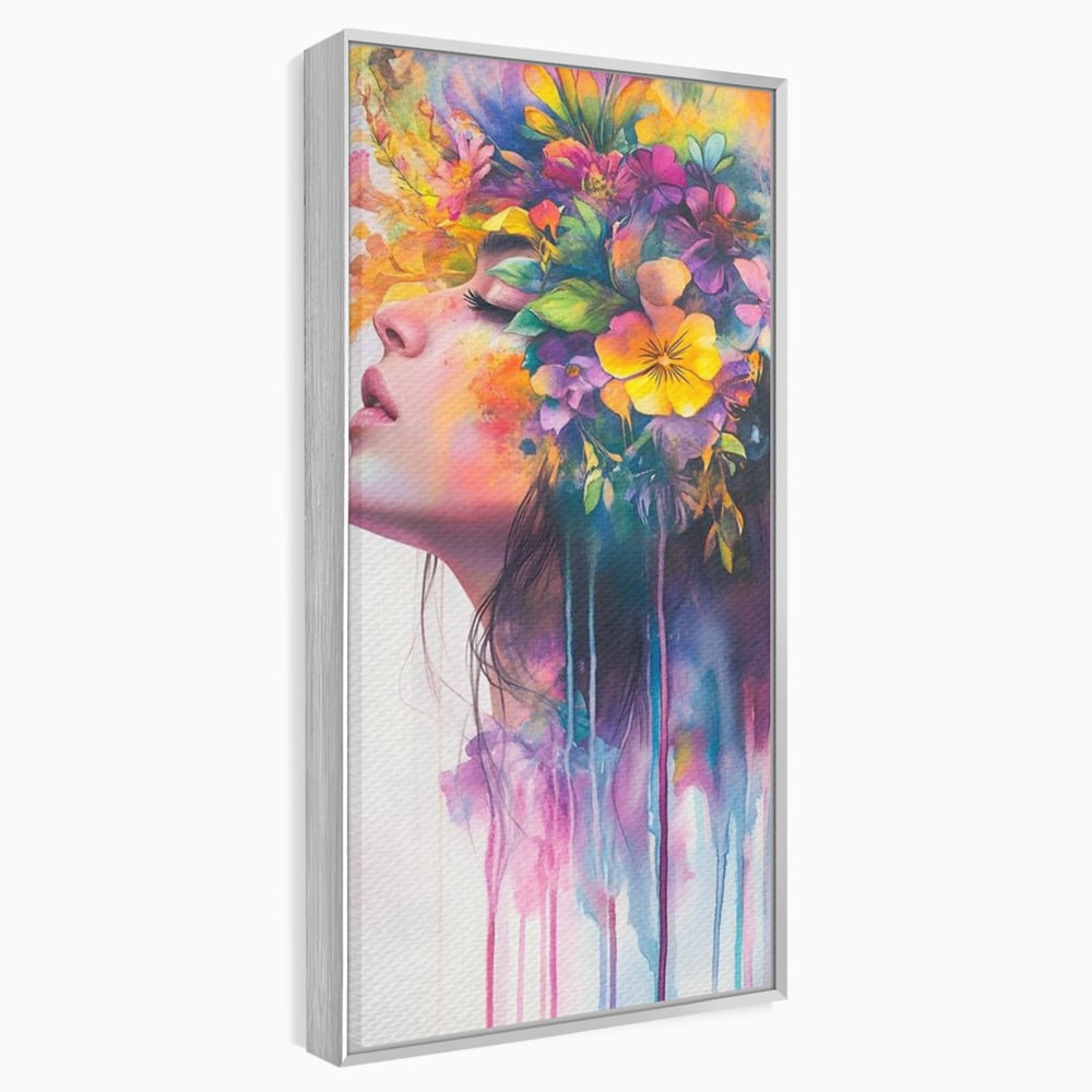 Leinwand Premium Canvas Wall Art, LuxCanva® G1136, Garten der Seele, Weiblich, Blumen, Natur, Prospetime, Kunst, Traum, Träumen, Magie, Farbe, Farbe, Geheimnis, Pastell, Strauß, Profil, Büro, Wohnen