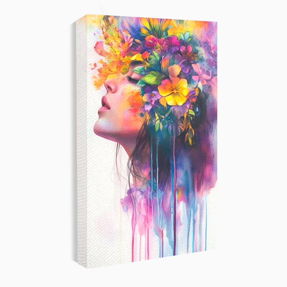 Leinwand Premium Canvas Wall Art, LuxCanva® G1136, Garten der Seele, Weiblich, Blumen, Natur, Prospetime, Kunst, Traum, Träumen, Magie, Farbe, Farbe, Geheimnis, Pastell, Strauß, Profil, Büro, Wohnen