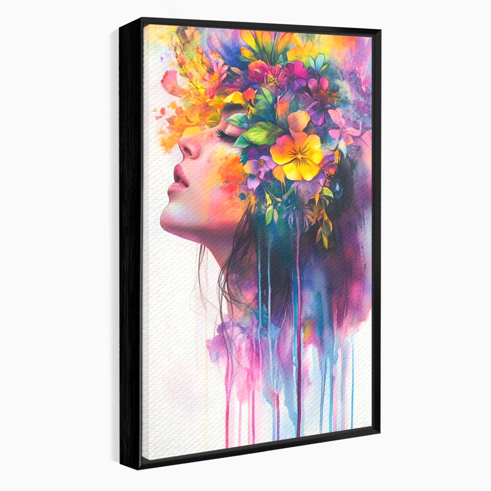 Leinwand Premium Canvas Wall Art, LuxCanva® G1136, Garten der Seele, Weiblich, Blumen, Natur, Prospetime, Kunst, Traum, Träumen, Magie, Farbe, Farbe, Geheimnis, Pastell, Strauß, Profil, Büro, Wohnen
