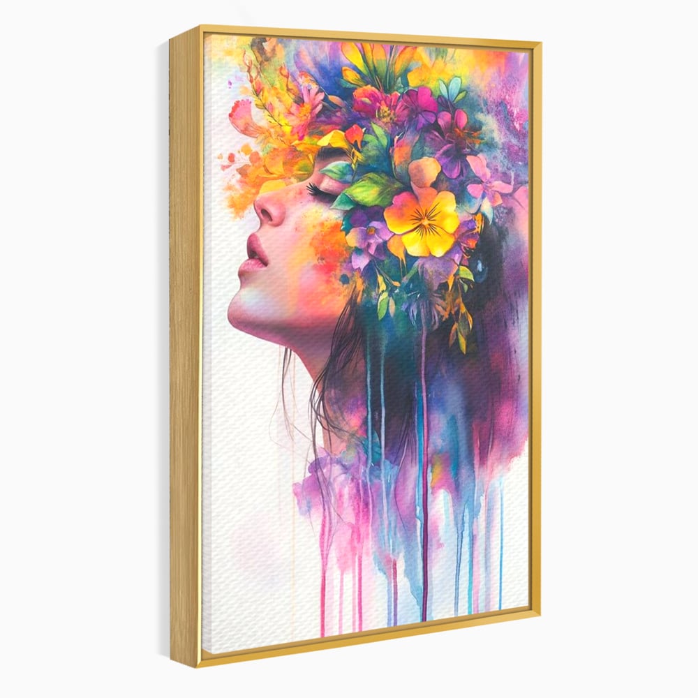 Leinwand Premium Canvas Wall Art, LuxCanva® G1136, Garten der Seele, Weiblich, Blumen, Natur, Prospetime, Kunst, Traum, Träumen, Magie, Farbe, Farbe, Geheimnis, Pastell, Strauß, Profil, Büro, Wohnen