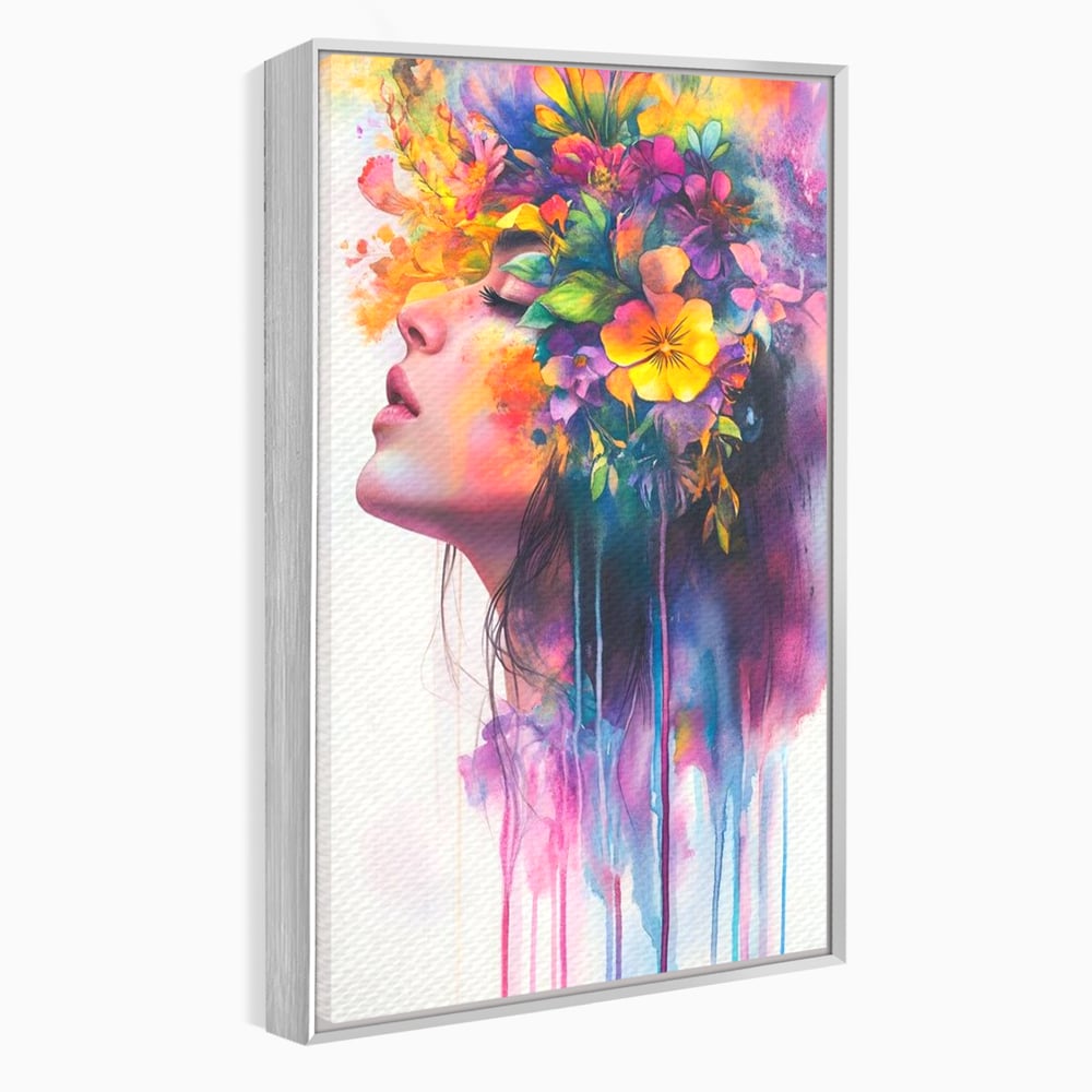 Leinwand Premium Canvas Wall Art, LuxCanva® G1136, Garten der Seele, Weiblich, Blumen, Natur, Prospetime, Kunst, Traum, Träumen, Magie, Farbe, Farbe, Geheimnis, Pastell, Strauß, Profil, Büro, Wohnen