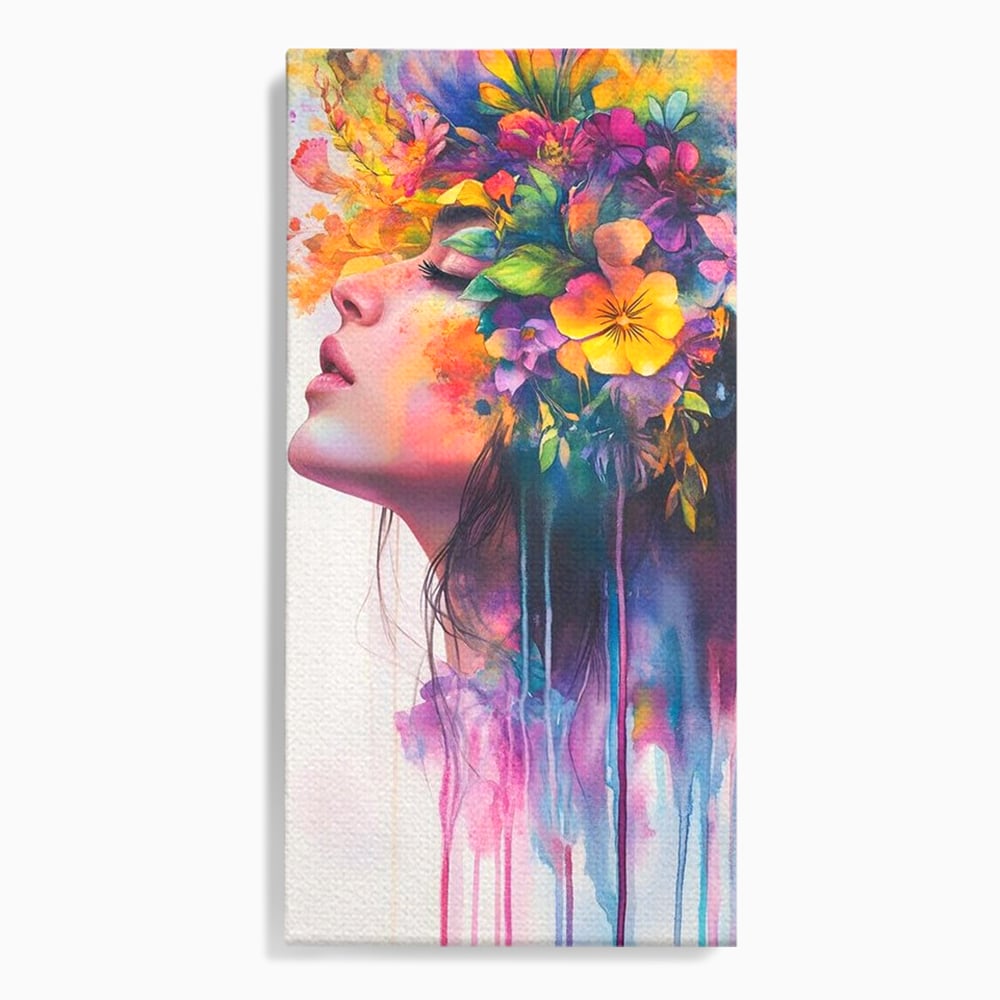 Leinwand Premium Canvas Wall Art, LuxCanva® G1136, Garten der Seele, Weiblich, Blumen, Natur, Prospetime, Kunst, Traum, Träumen, Magie, Farbe, Farbe, Geheimnis, Pastell, Strauß, Profil, Büro, Wohnen