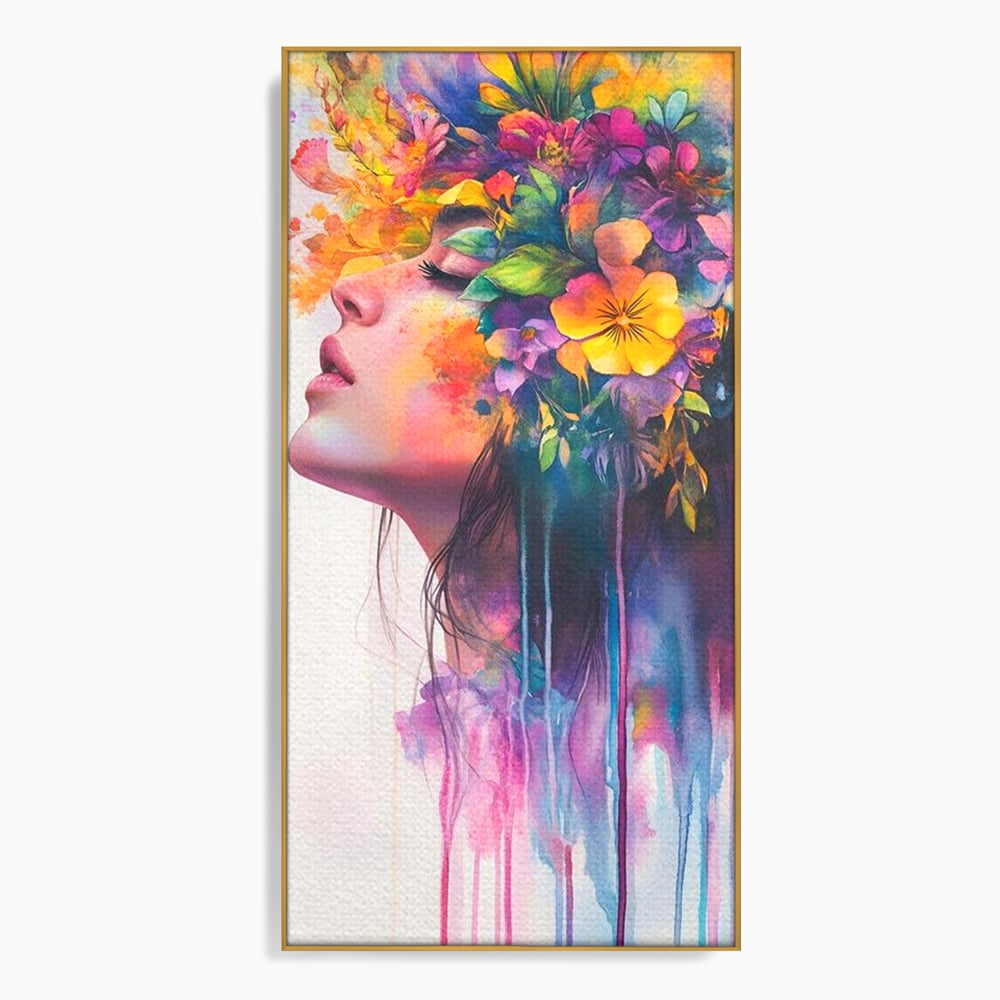 Leinwand Premium Canvas Wall Art, LuxCanva® G1136, Garten der Seele, Weiblich, Blumen, Natur, Prospetime, Kunst, Traum, Träumen, Magie, Farbe, Farbe, Geheimnis, Pastell, Strauß, Profil, Büro, Wohnen