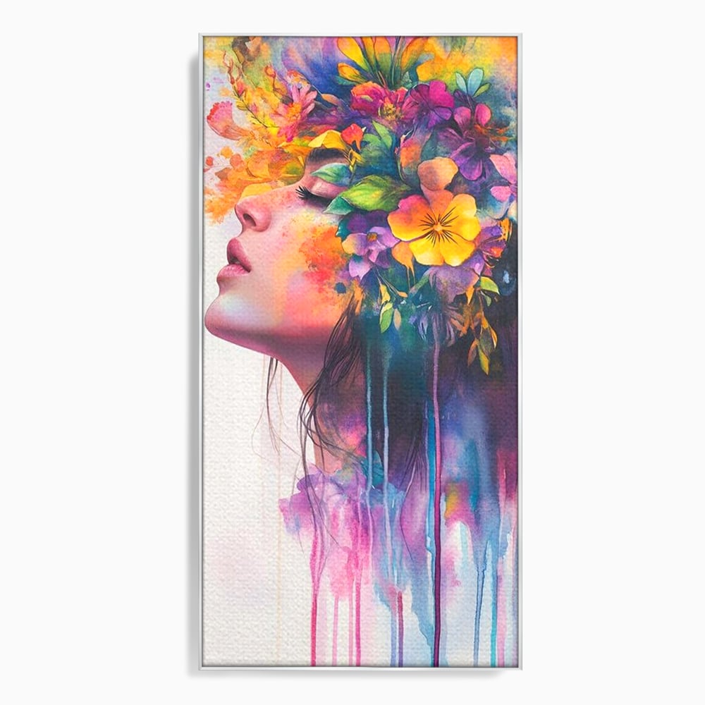 Leinwand Premium Canvas Wall Art, LuxCanva® G1136, Garten der Seele, Weiblich, Blumen, Natur, Prospetime, Kunst, Traum, Träumen, Magie, Farbe, Farbe, Geheimnis, Pastell, Strauß, Profil, Büro, Wohnen