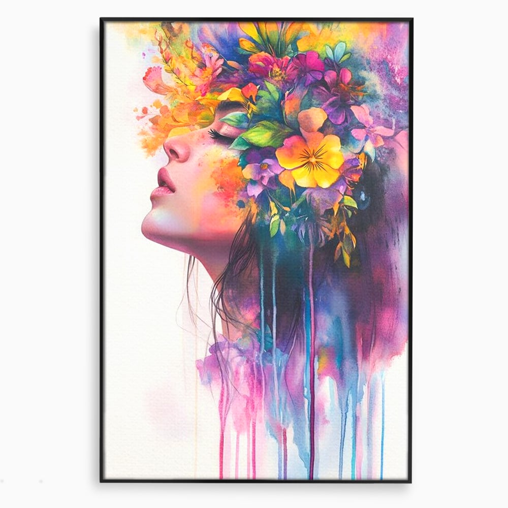 Leinwand Premium Canvas Wall Art, LuxCanva® G1136, Garten der Seele, Weiblich, Blumen, Natur, Prospetime, Kunst, Traum, Träumen, Magie, Farbe, Farbe, Geheimnis, Pastell, Strauß, Profil, Büro, Wohnen