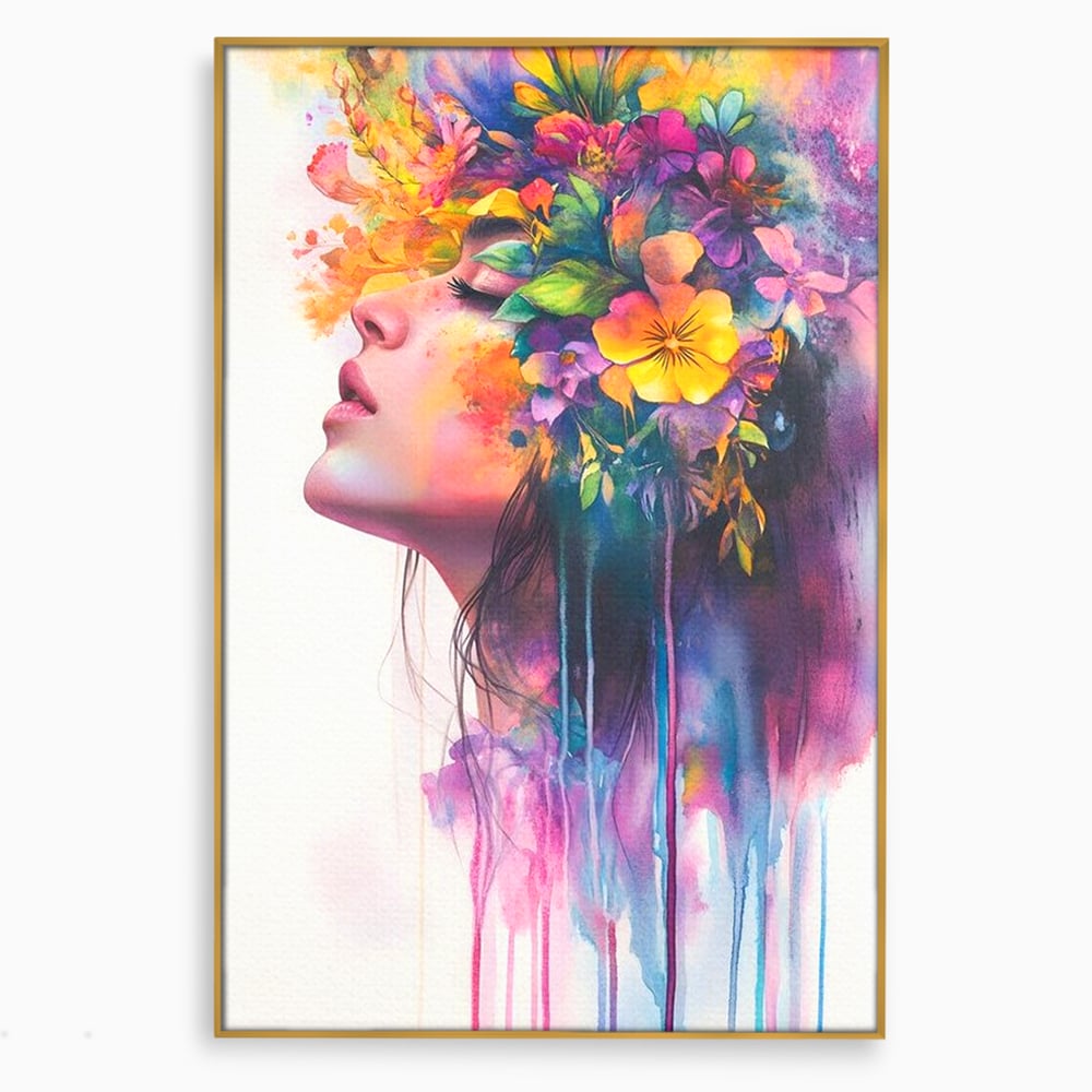 Leinwand Premium Canvas Wall Art, LuxCanva® G1136, Garten der Seele, Weiblich, Blumen, Natur, Prospetime, Kunst, Traum, Träumen, Magie, Farbe, Farbe, Geheimnis, Pastell, Strauß, Profil, Büro, Wohnen