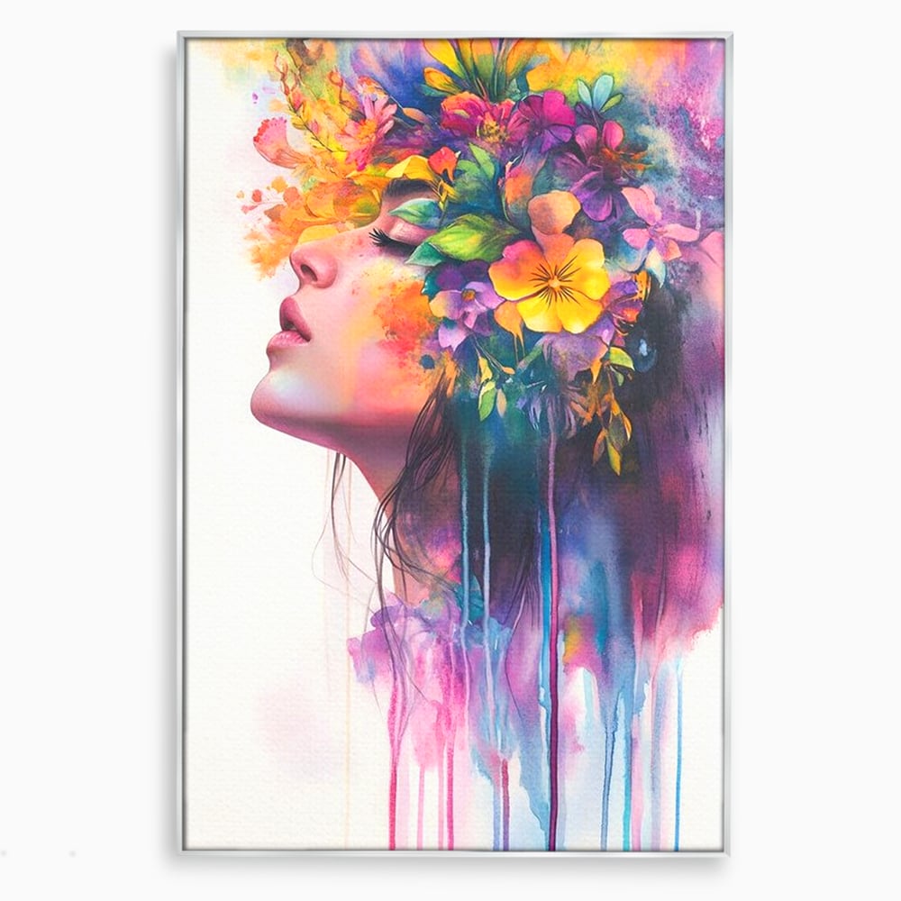 Leinwand Premium Canvas Wall Art, LuxCanva® G1136, Garten der Seele, Weiblich, Blumen, Natur, Prospetime, Kunst, Traum, Träumen, Magie, Farbe, Farbe, Geheimnis, Pastell, Strauß, Profil, Büro, Wohnen