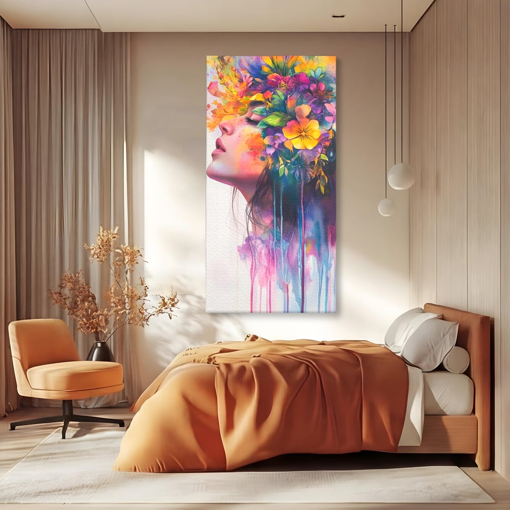 Leinwand Premium Canvas Wall Art, LuxCanva® G1136, Garten der Seele, Weiblich, Blumen, Natur, Prospetime, Kunst, Traum, Träumen, Magie, Farbe, Farbe, Geheimnis, Pastell, Strauß, Profil, Büro, Wohnen