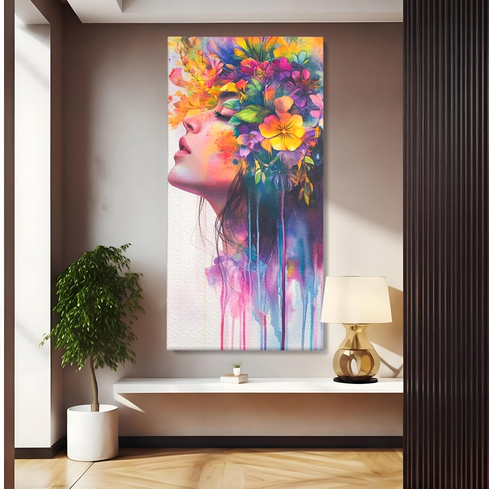 Leinwand Premium Canvas Wall Art, LuxCanva® G1136, Garten der Seele, Weiblich, Blumen, Natur, Prospetime, Kunst, Traum, Träumen, Magie, Farbe, Farbe, Geheimnis, Pastell, Strauß, Profil, Büro, Wohnen