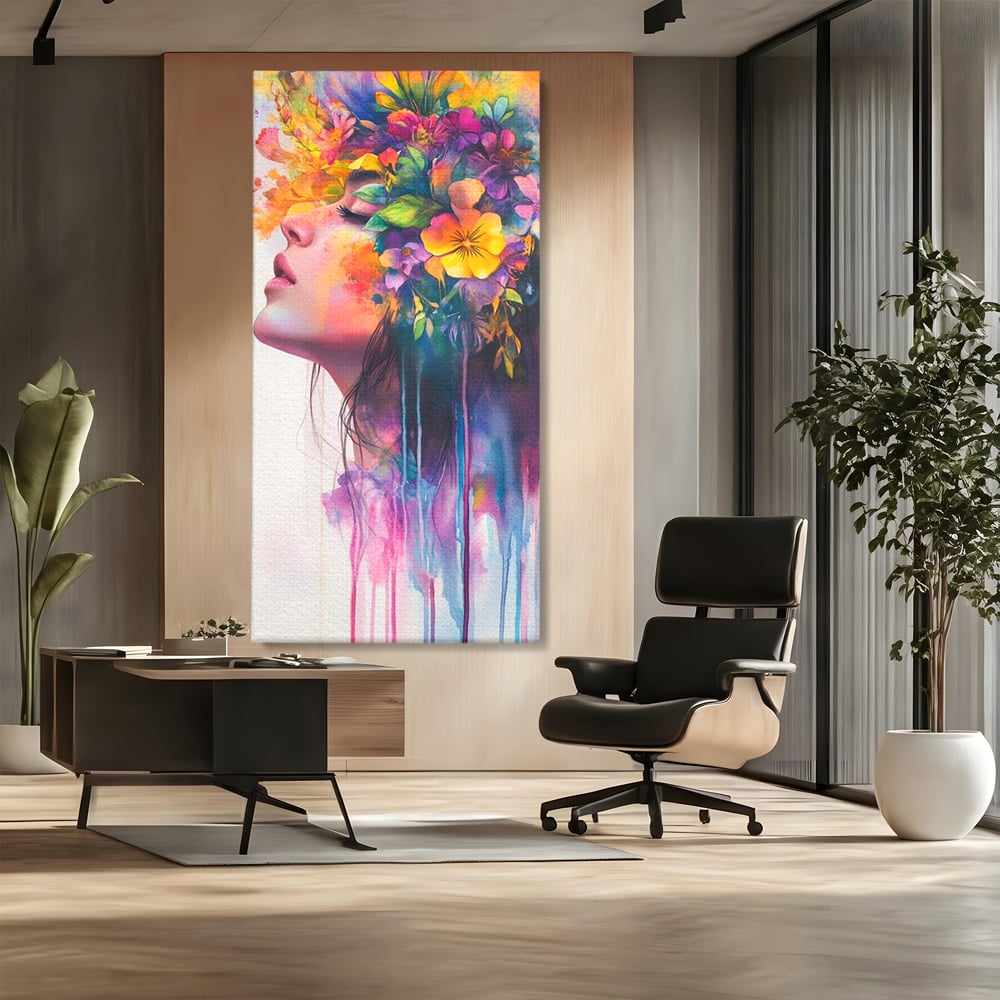 Leinwand Premium Canvas Wall Art, LuxCanva® G1136, Garten der Seele, Weiblich, Blumen, Natur, Prospetime, Kunst, Traum, Träumen, Magie, Farbe, Farbe, Geheimnis, Pastell, Strauß, Profil, Büro, Wohnen