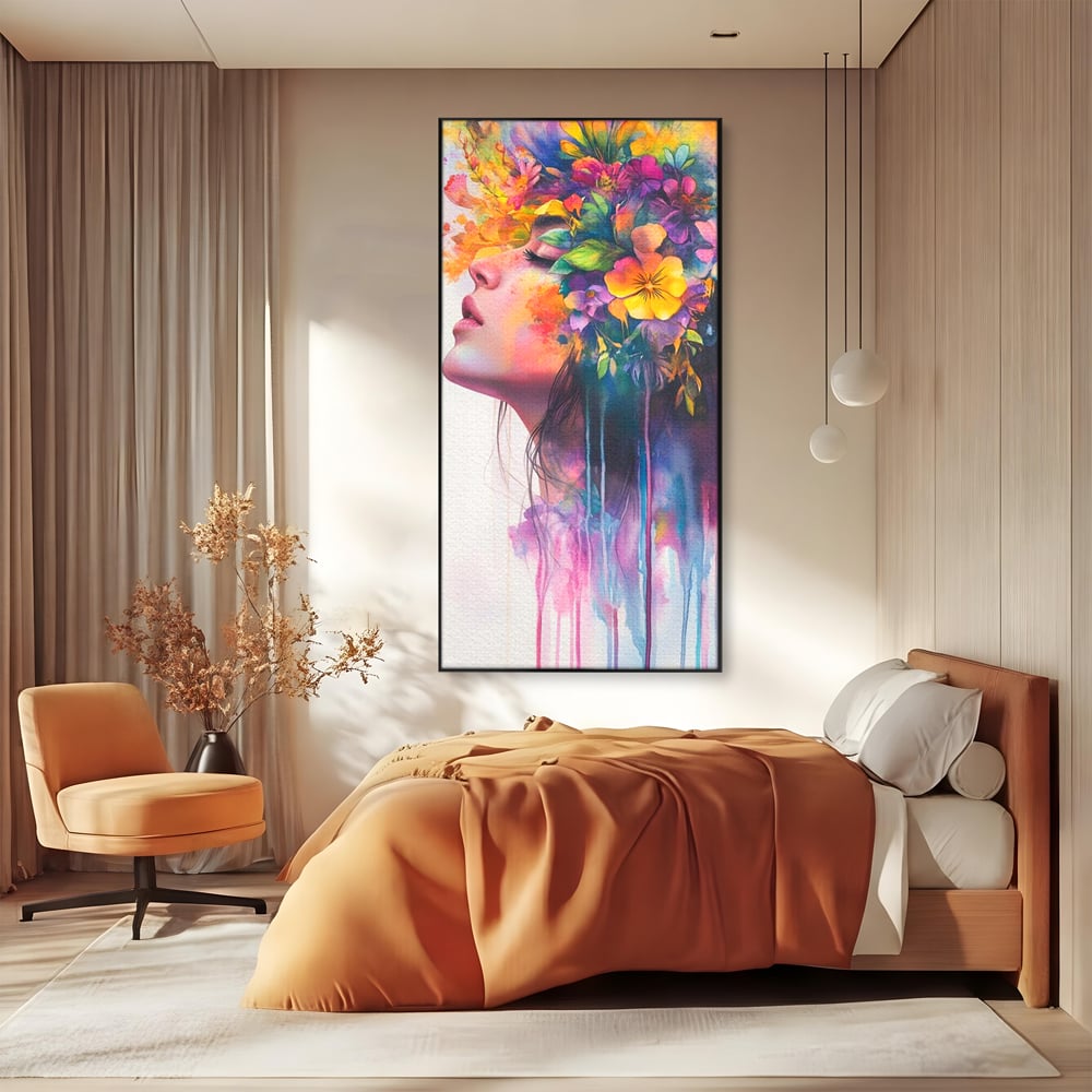 Leinwand Premium Canvas Wall Art, LuxCanva® G1136, Garten der Seele, Weiblich, Blumen, Natur, Prospetime, Kunst, Traum, Träumen, Magie, Farbe, Farbe, Geheimnis, Pastell, Strauß, Profil, Büro, Wohnen