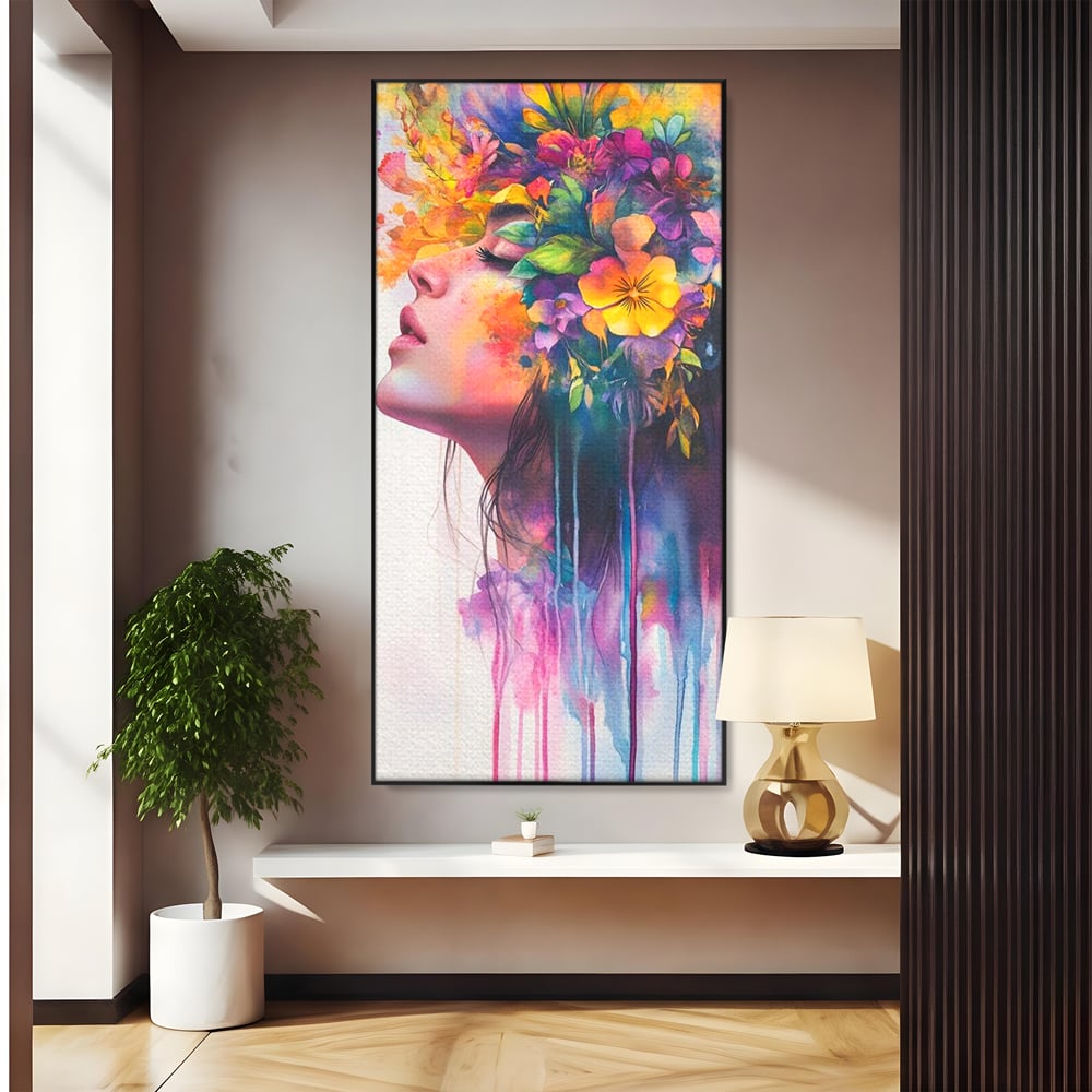 Leinwand Premium Canvas Wall Art, LuxCanva® G1136, Garten der Seele, Weiblich, Blumen, Natur, Prospetime, Kunst, Traum, Träumen, Magie, Farbe, Farbe, Geheimnis, Pastell, Strauß, Profil, Büro, Wohnen