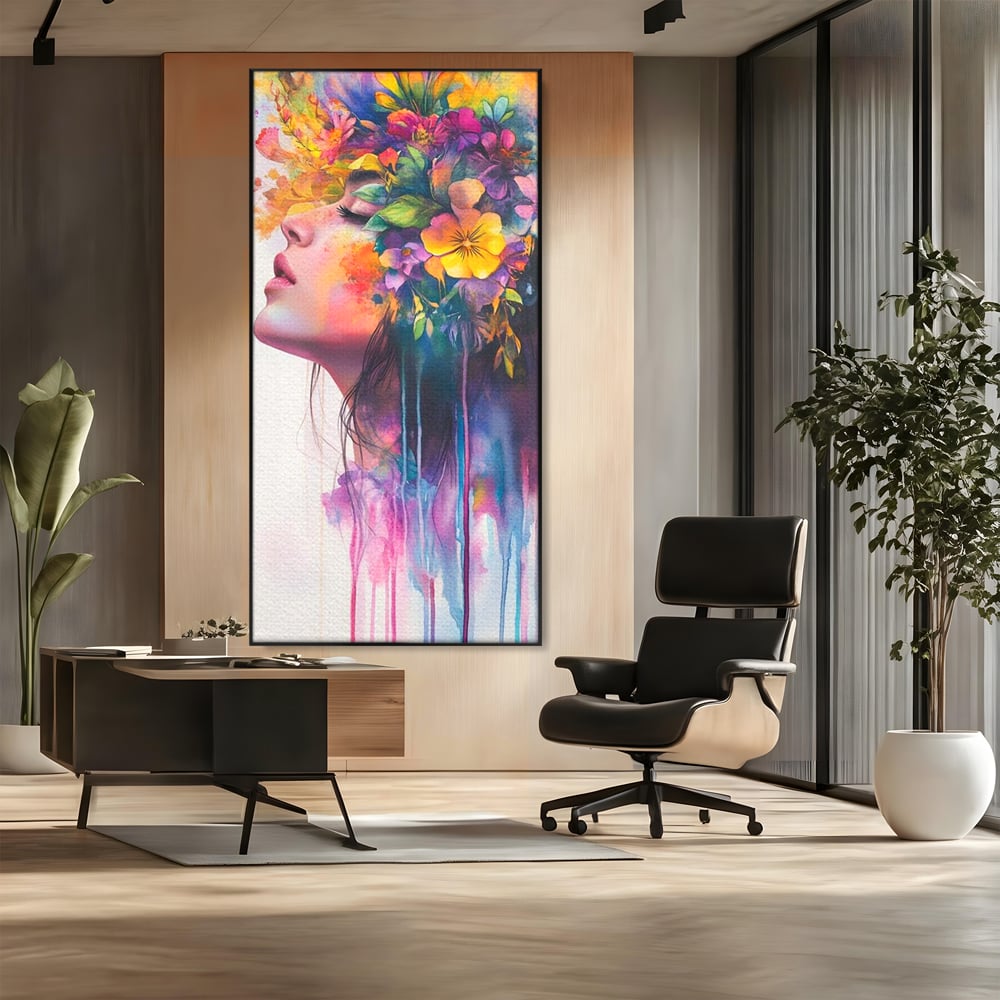 Leinwand Premium Canvas Wall Art, LuxCanva® G1136, Garten der Seele, Weiblich, Blumen, Natur, Prospetime, Kunst, Traum, Träumen, Magie, Farbe, Farbe, Geheimnis, Pastell, Strauß, Profil, Büro, Wohnen