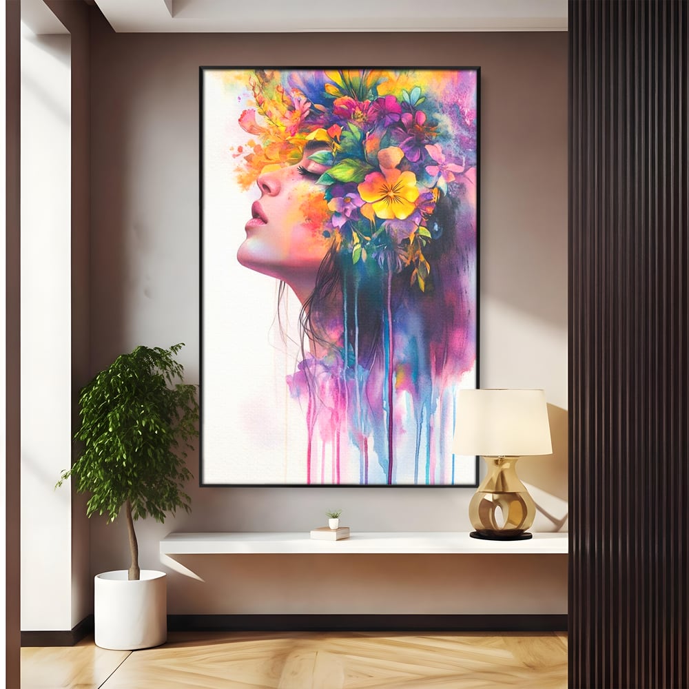 Leinwand Premium Canvas Wall Art, LuxCanva® G1136, Garten der Seele, Weiblich, Blumen, Natur, Prospetime, Kunst, Traum, Träumen, Magie, Farbe, Farbe, Geheimnis, Pastell, Strauß, Profil, Büro, Wohnen
