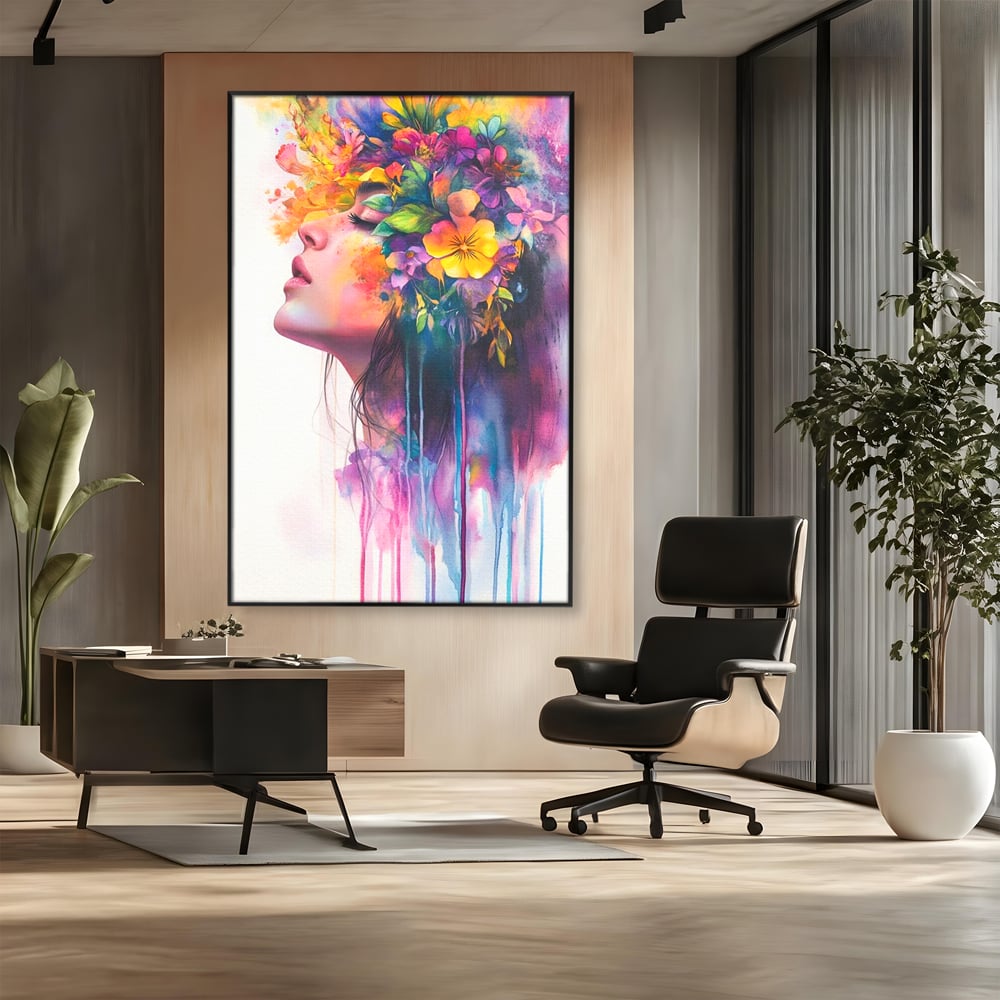 Leinwand Premium Canvas Wall Art, LuxCanva® G1136, Garten der Seele, Weiblich, Blumen, Natur, Prospetime, Kunst, Traum, Träumen, Magie, Farbe, Farbe, Geheimnis, Pastell, Strauß, Profil, Büro, Wohnen