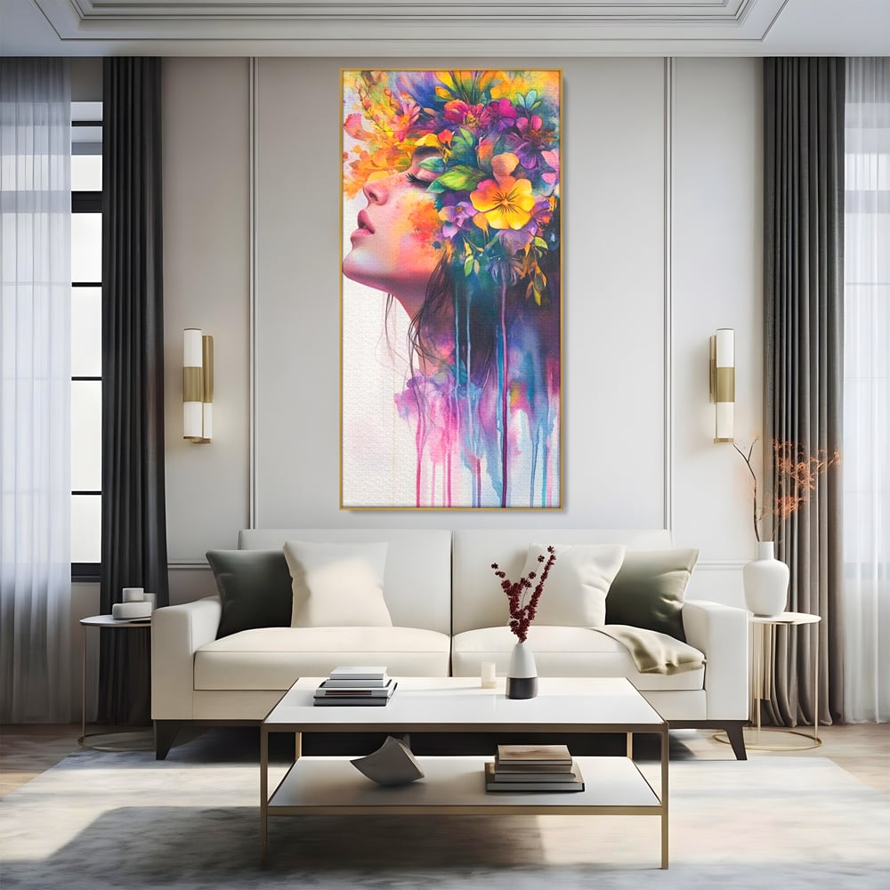 Leinwand Premium Canvas Wall Art, LuxCanva® G1136, Garten der Seele, Weiblich, Blumen, Natur, Prospetime, Kunst, Traum, Träumen, Magie, Farbe, Farbe, Geheimnis, Pastell, Strauß, Profil, Büro, Wohnen