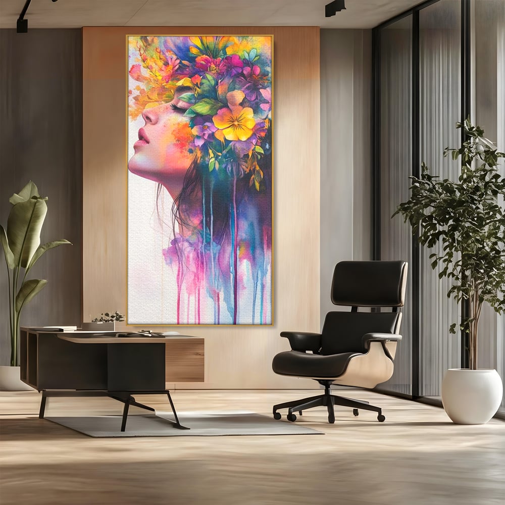 Leinwand Premium Canvas Wall Art, LuxCanva® G1136, Garten der Seele, Weiblich, Blumen, Natur, Prospetime, Kunst, Traum, Träumen, Magie, Farbe, Farbe, Geheimnis, Pastell, Strauß, Profil, Büro, Wohnen
