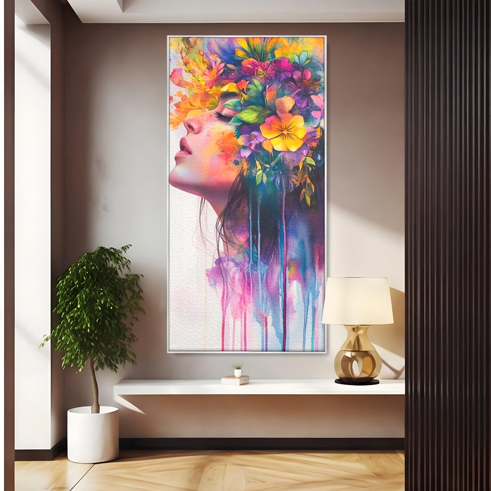 Leinwand Premium Canvas Wall Art, LuxCanva® G1136, Garten der Seele, Weiblich, Blumen, Natur, Prospetime, Kunst, Traum, Träumen, Magie, Farbe, Farbe, Geheimnis, Pastell, Strauß, Profil, Büro, Wohnen