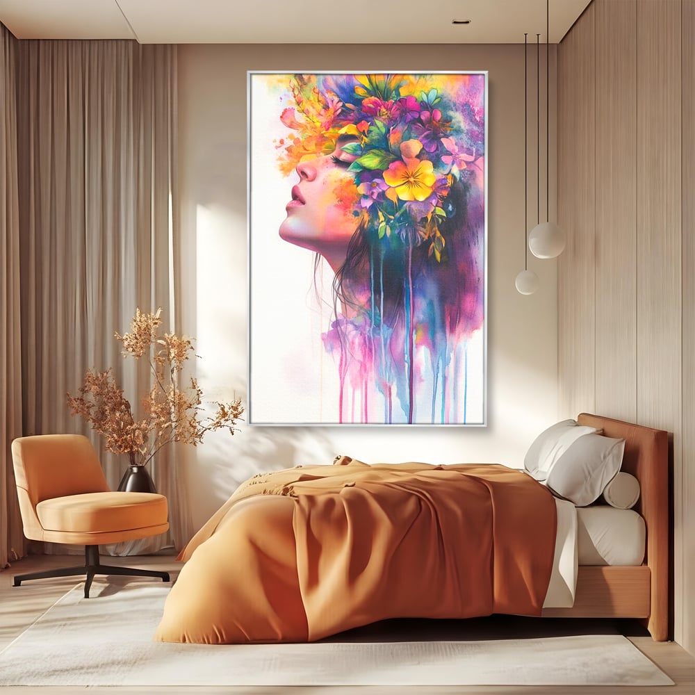 Leinwand Premium Canvas Wall Art, LuxCanva® G1136, Garten der Seele, Weiblich, Blumen, Natur, Prospetime, Kunst, Traum, Träumen, Magie, Farbe, Farbe, Geheimnis, Pastell, Strauß, Profil, Büro, Wohnen