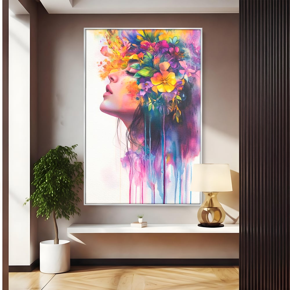 Leinwand Premium Canvas Wall Art, LuxCanva® G1136, Garten der Seele, Weiblich, Blumen, Natur, Prospetime, Kunst, Traum, Träumen, Magie, Farbe, Farbe, Geheimnis, Pastell, Strauß, Profil, Büro, Wohnen