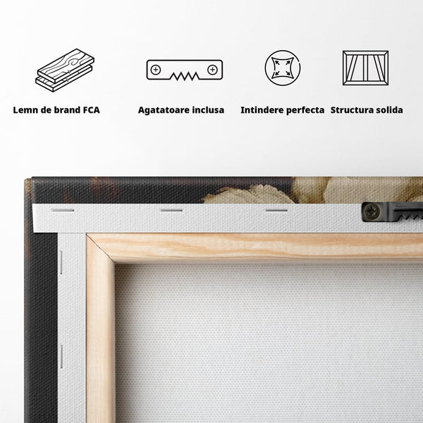 Tablou Canvas Premium, LuxCanva® G1138, Ocrotitoarea Petalelor, Zeita, Gratie, Privire, Magie, Frumusete, Misterioasa, Flori, Noblete, Contrast, Bijuterii, Birou, Living