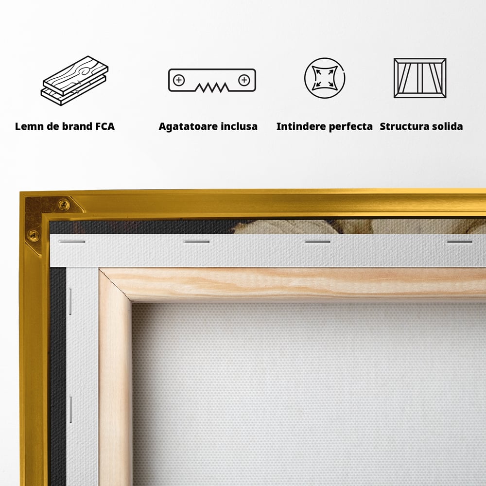Tablou Canvas Premium, LuxCanva® G1138, Ocrotitoarea Petalelor, Zeita, Gratie, Privire, Magie, Frumusete, Misterioasa, Flori, Noblete, Contrast, Bijuterii, Birou, Living