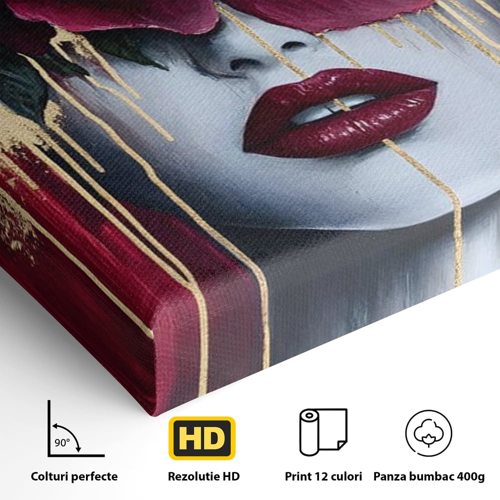 Tablou Canvas Premium, LuxCanva® G1139, Chipul Ascuns, Timiditate, Mov, Violet, Buze, Rafinament, Artistic, Lux, Pasiune, Noblete, Regina, Unicitate, Glamour, Birou, Living