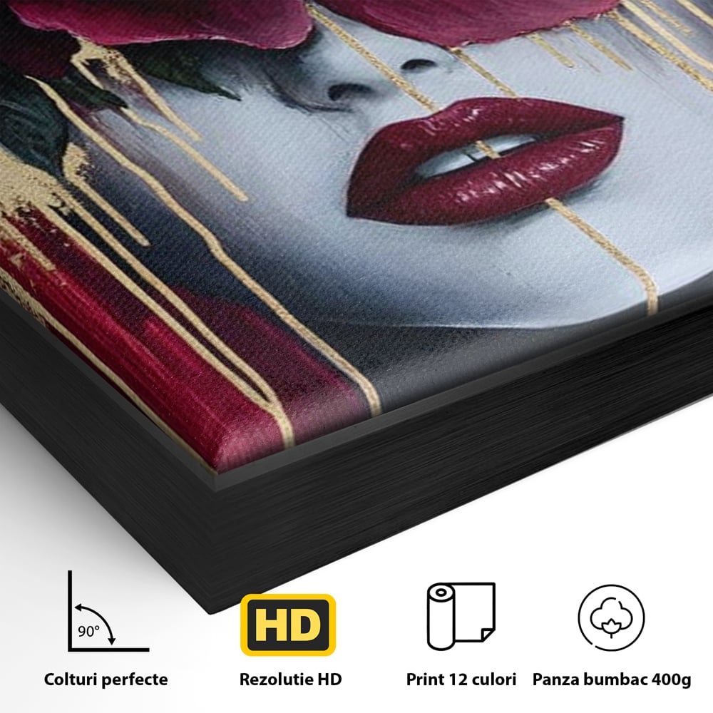 Tablou Canvas Premium, LuxCanva® G1139, Chipul Ascuns, Timiditate, Mov, Violet, Buze, Rafinament, Artistic, Lux, Pasiune, Noblete, Regina, Unicitate, Glamour, Birou, Living