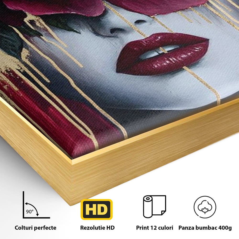 Tablou Canvas Premium, LuxCanva® G1139, Chipul Ascuns, Timiditate, Mov, Violet, Buze, Rafinament, Artistic, Lux, Pasiune, Noblete, Regina, Unicitate, Glamour, Birou, Living