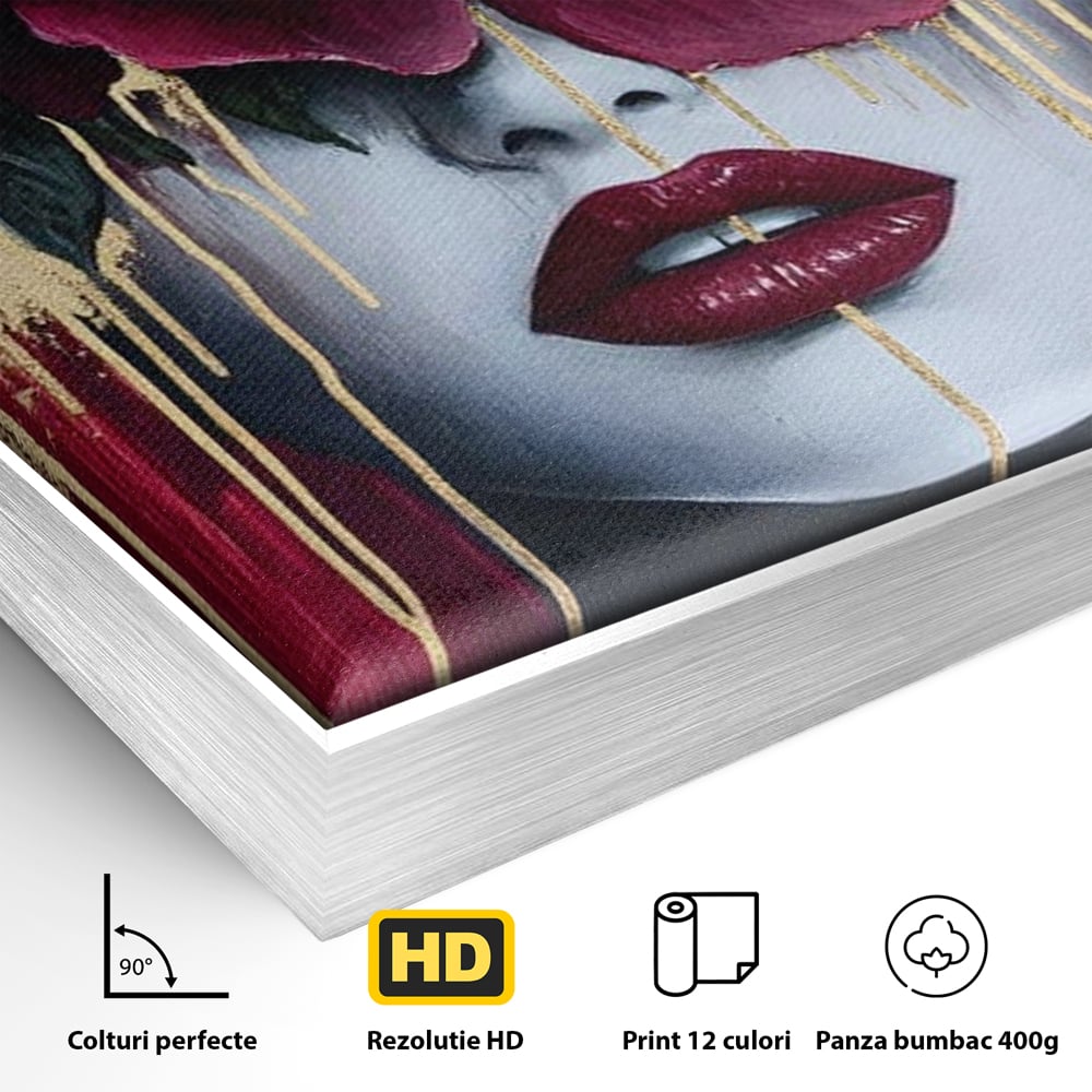 Tablou Canvas Premium, LuxCanva® G1139, Chipul Ascuns, Timiditate, Mov, Violet, Buze, Rafinament, Artistic, Lux, Pasiune, Noblete, Regina, Unicitate, Glamour, Birou, Living