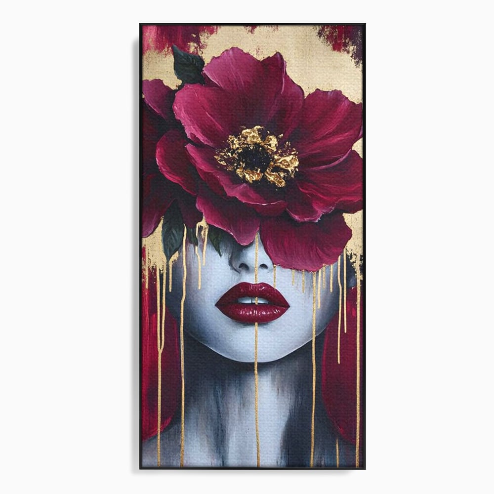 Tablou Canvas Premium, LuxCanva® G1139, Chipul Ascuns, Timiditate, Mov, Violet, Buze, Rafinament, Artistic, Lux, Pasiune, Noblete, Regina, Unicitate, Glamour, Birou, Living