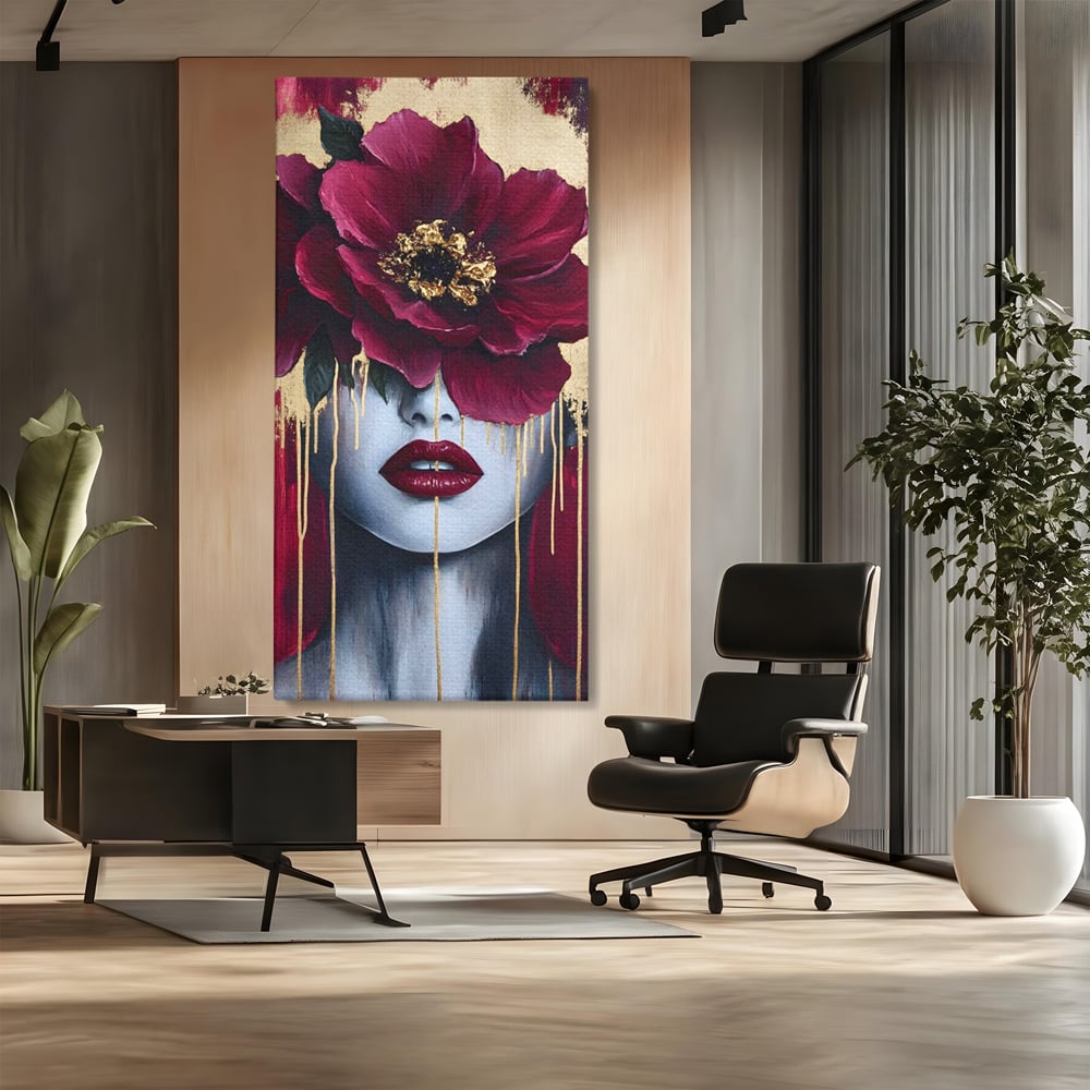 Tablou Canvas Premium, LuxCanva® G1139, Chipul Ascuns, Timiditate, Mov, Violet, Buze, Rafinament, Artistic, Lux, Pasiune, Noblete, Regina, Unicitate, Glamour, Birou, Living