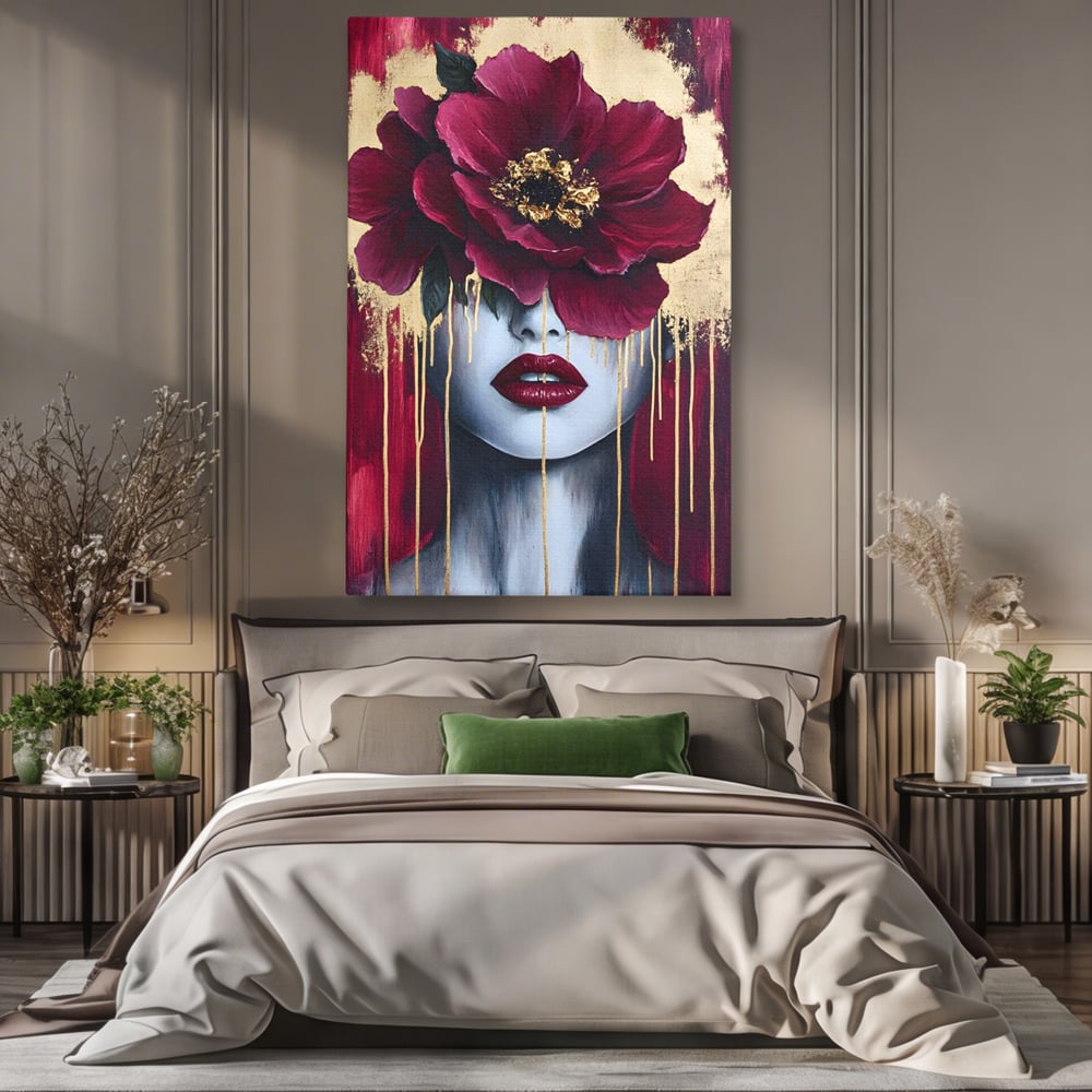 Tablou Canvas Premium, LuxCanva® G1139, Chipul Ascuns, Timiditate, Mov, Violet, Buze, Rafinament, Artistic, Lux, Pasiune, Noblete, Regina, Unicitate, Glamour, Birou, Living