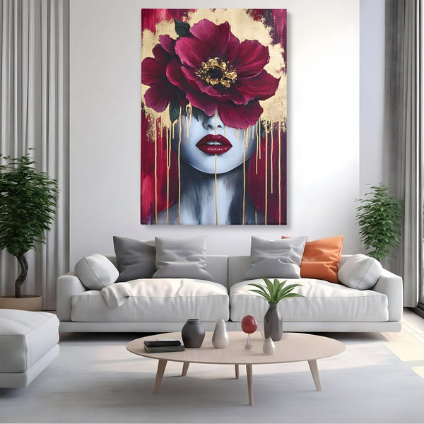 Tablou Canvas Premium, LuxCanva® G1139, Chipul Ascuns, Timiditate, Mov, Violet, Buze, Rafinament, Artistic, Lux, Pasiune, Noblete, Regina, Unicitate, Glamour, Birou, Living