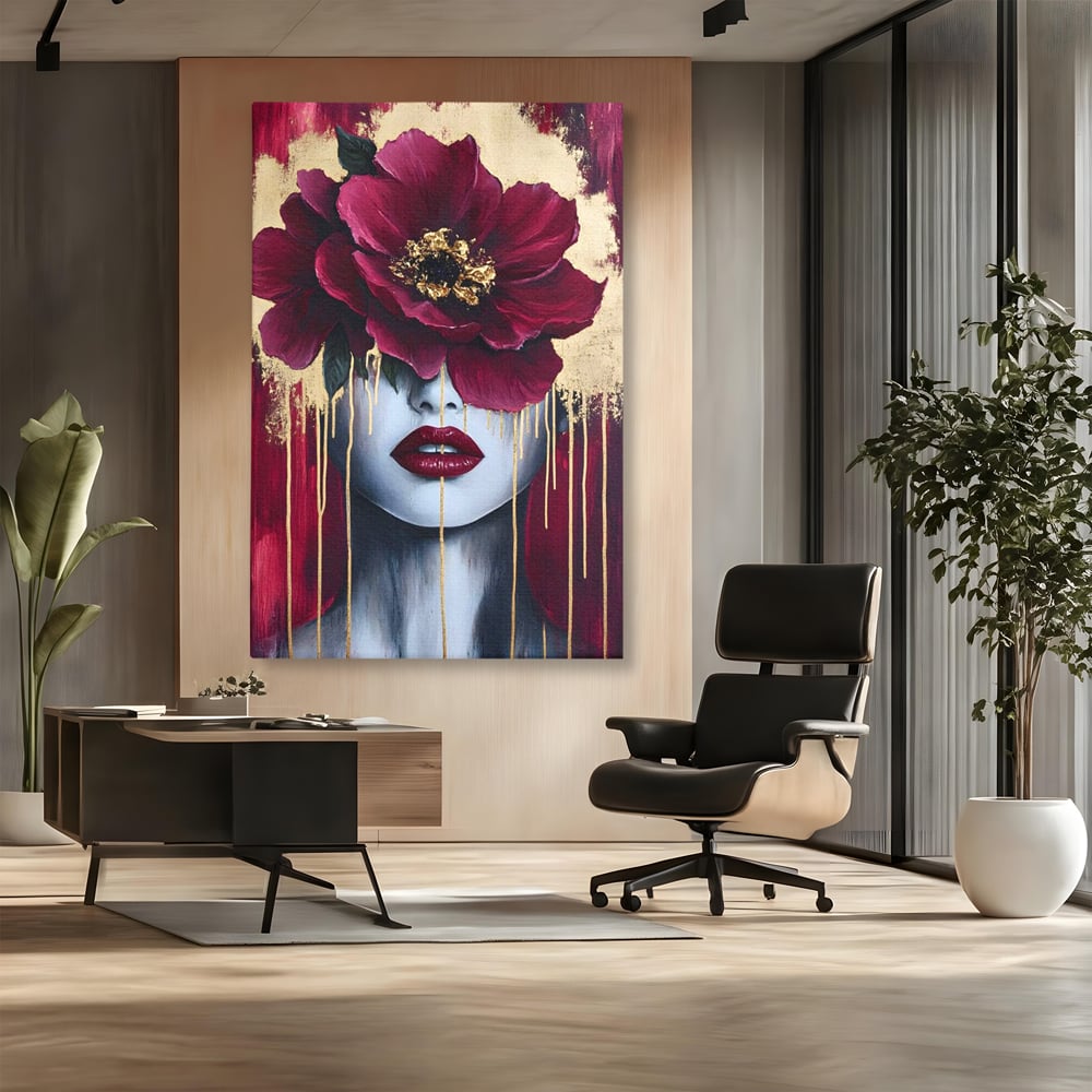 Tablou Canvas Premium, LuxCanva® G1139, Chipul Ascuns, Timiditate, Mov, Violet, Buze, Rafinament, Artistic, Lux, Pasiune, Noblete, Regina, Unicitate, Glamour, Birou, Living
