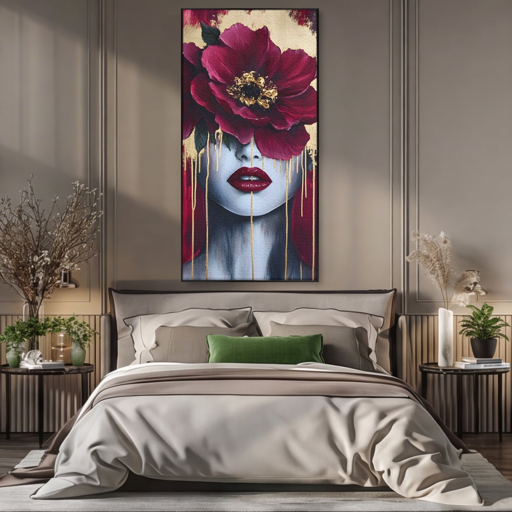 Tablou Canvas Premium, LuxCanva® G1139, Chipul Ascuns, Timiditate, Mov, Violet, Buze, Rafinament, Artistic, Lux, Pasiune, Noblete, Regina, Unicitate, Glamour, Birou, Living