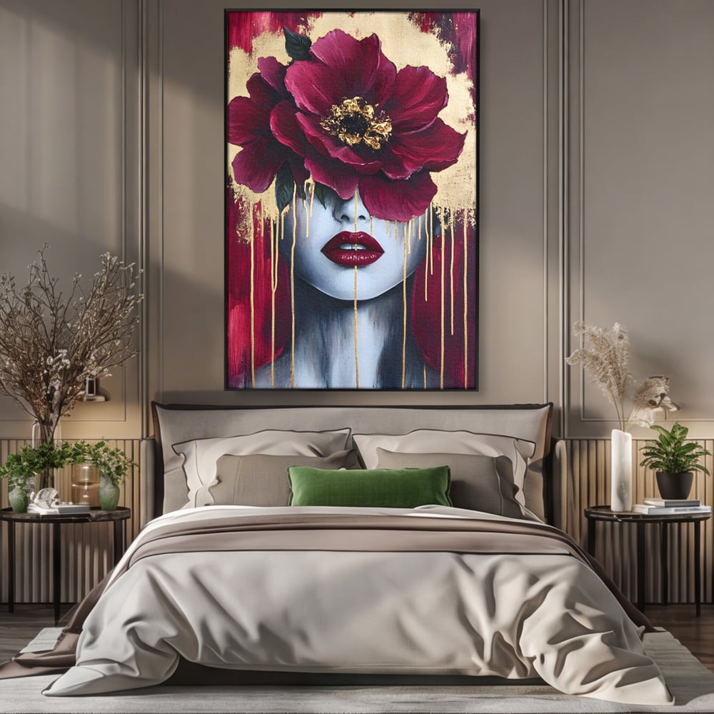 Tablou Canvas Premium, LuxCanva® G1139, Chipul Ascuns, Timiditate, Mov, Violet, Buze, Rafinament, Artistic, Lux, Pasiune, Noblete, Regina, Unicitate, Glamour, Birou, Living