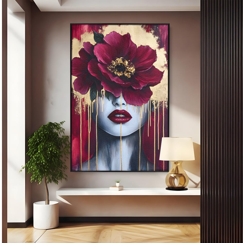 Tablou Canvas Premium, LuxCanva® G1139, Chipul Ascuns, Timiditate, Mov, Violet, Buze, Rafinament, Artistic, Lux, Pasiune, Noblete, Regina, Unicitate, Glamour, Birou, Living