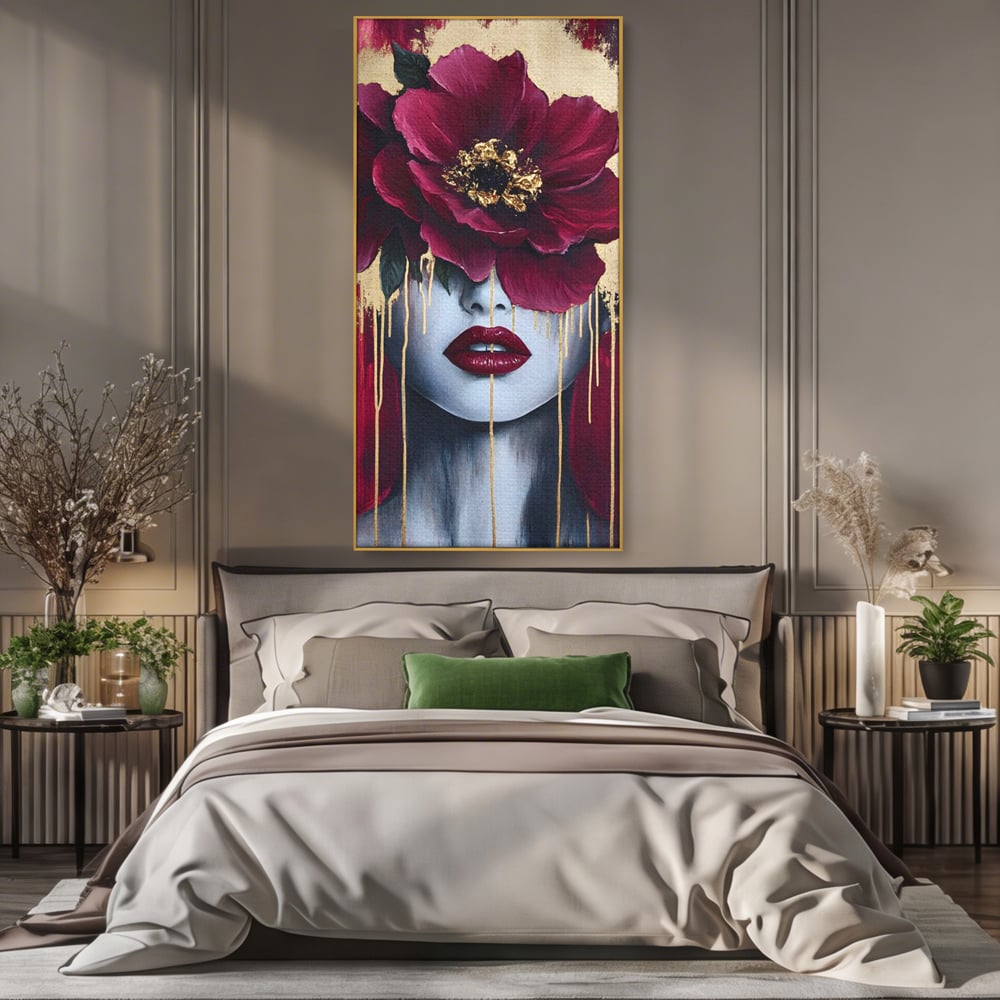 Tablou Canvas Premium, LuxCanva® G1139, Chipul Ascuns, Timiditate, Mov, Violet, Buze, Rafinament, Artistic, Lux, Pasiune, Noblete, Regina, Unicitate, Glamour, Birou, Living