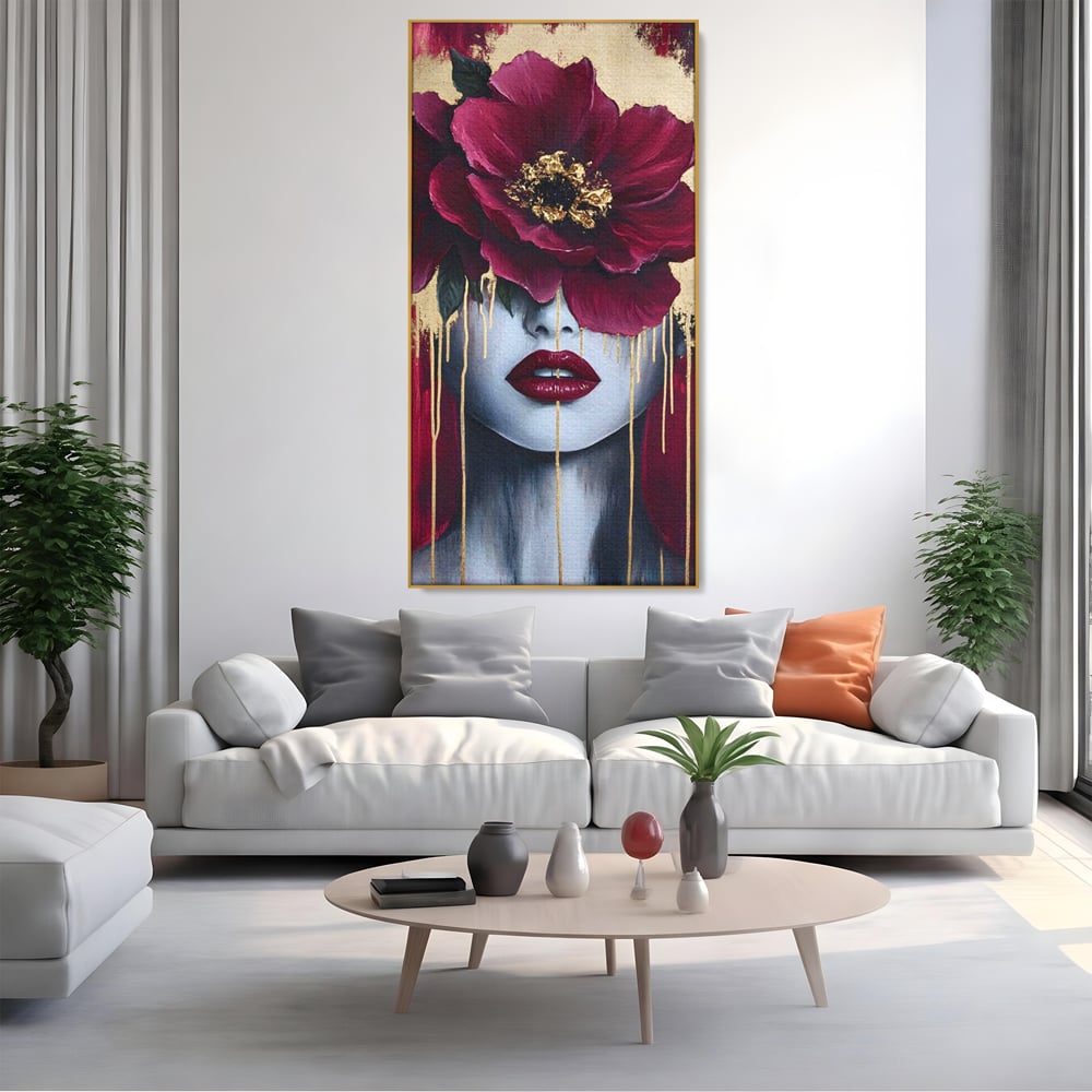 Tablou Canvas Premium, LuxCanva® G1139, Chipul Ascuns, Timiditate, Mov, Violet, Buze, Rafinament, Artistic, Lux, Pasiune, Noblete, Regina, Unicitate, Glamour, Birou, Living