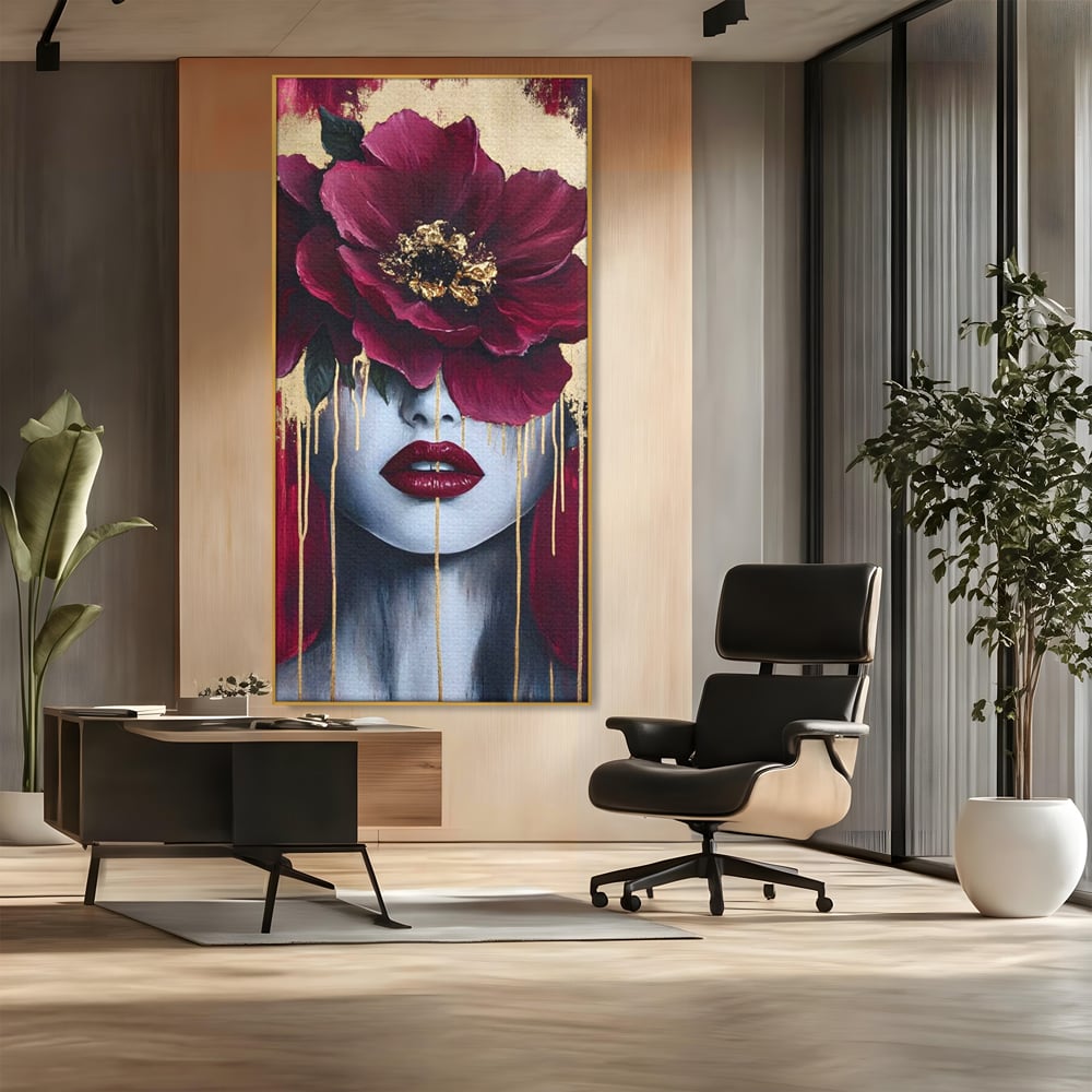 Tablou Canvas Premium, LuxCanva® G1139, Chipul Ascuns, Timiditate, Mov, Violet, Buze, Rafinament, Artistic, Lux, Pasiune, Noblete, Regina, Unicitate, Glamour, Birou, Living