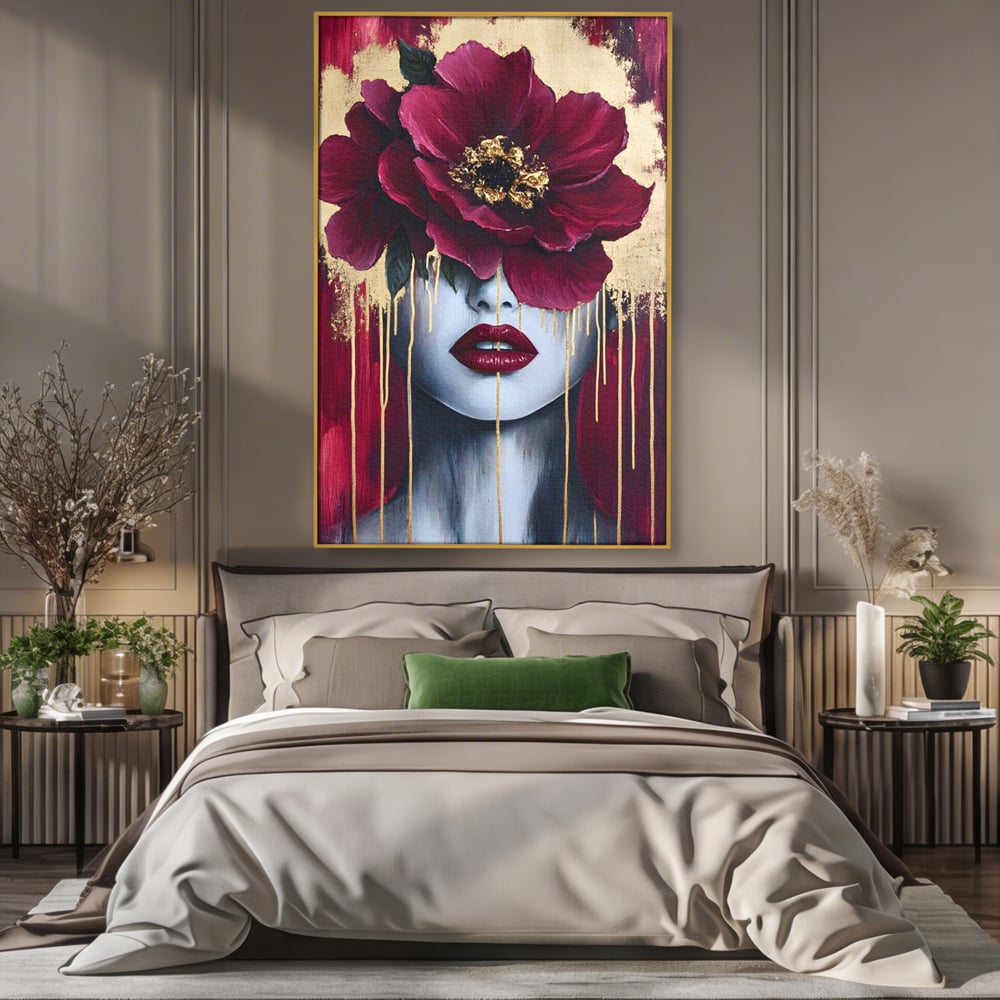 Tablou Canvas Premium, LuxCanva® G1139, Chipul Ascuns, Timiditate, Mov, Violet, Buze, Rafinament, Artistic, Lux, Pasiune, Noblete, Regina, Unicitate, Glamour, Birou, Living