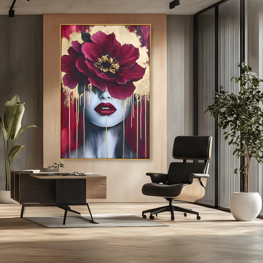 Tablou Canvas Premium, LuxCanva® G1139, Chipul Ascuns, Timiditate, Mov, Violet, Buze, Rafinament, Artistic, Lux, Pasiune, Noblete, Regina, Unicitate, Glamour, Birou, Living