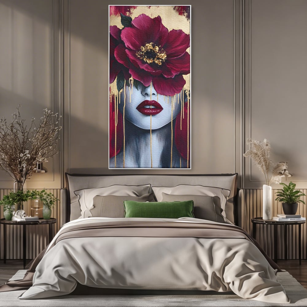 Tablou Canvas Premium, LuxCanva® G1139, Chipul Ascuns, Timiditate, Mov, Violet, Buze, Rafinament, Artistic, Lux, Pasiune, Noblete, Regina, Unicitate, Glamour, Birou, Living